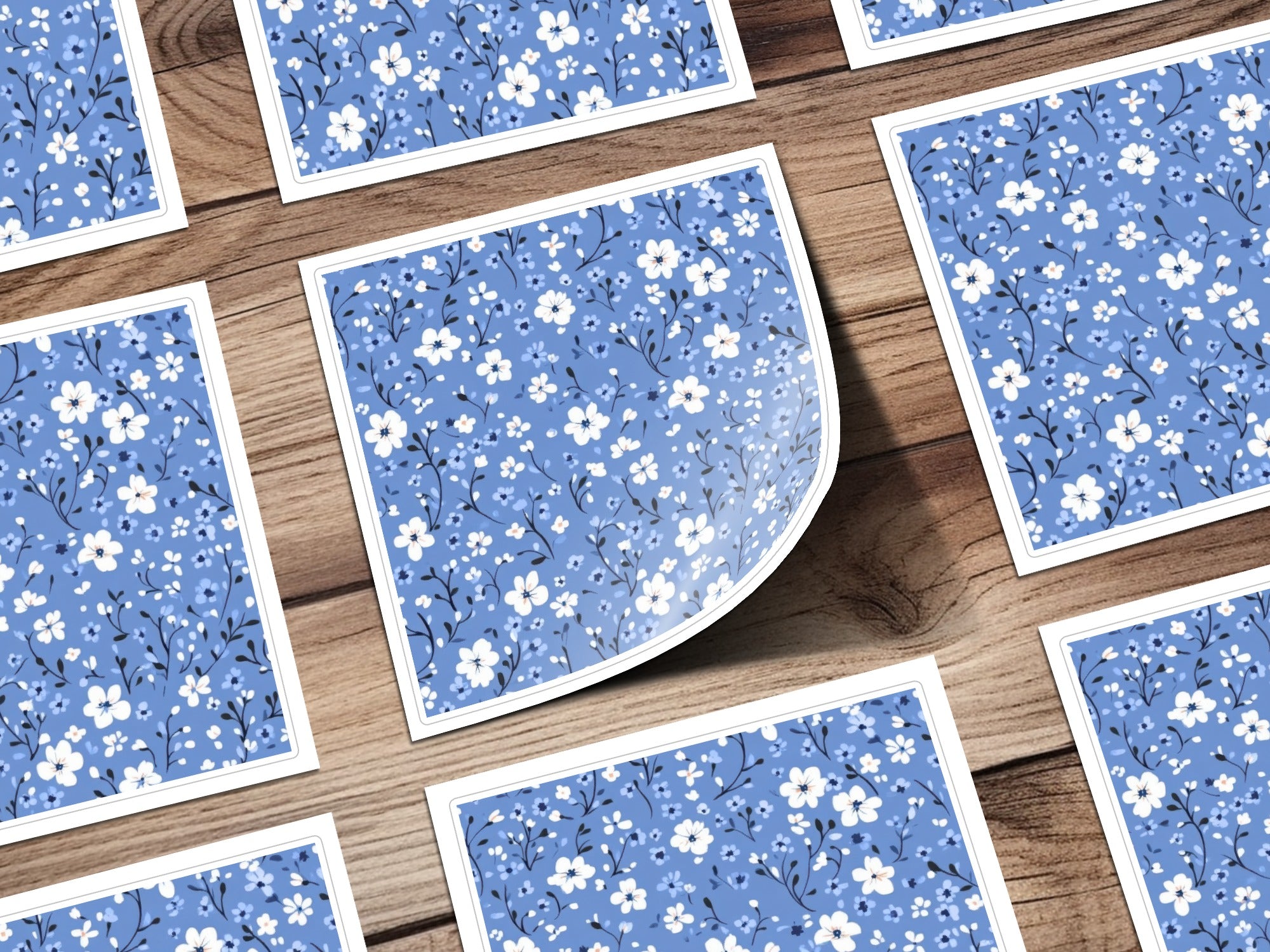 Blue and White Floral Pattern on Square Product