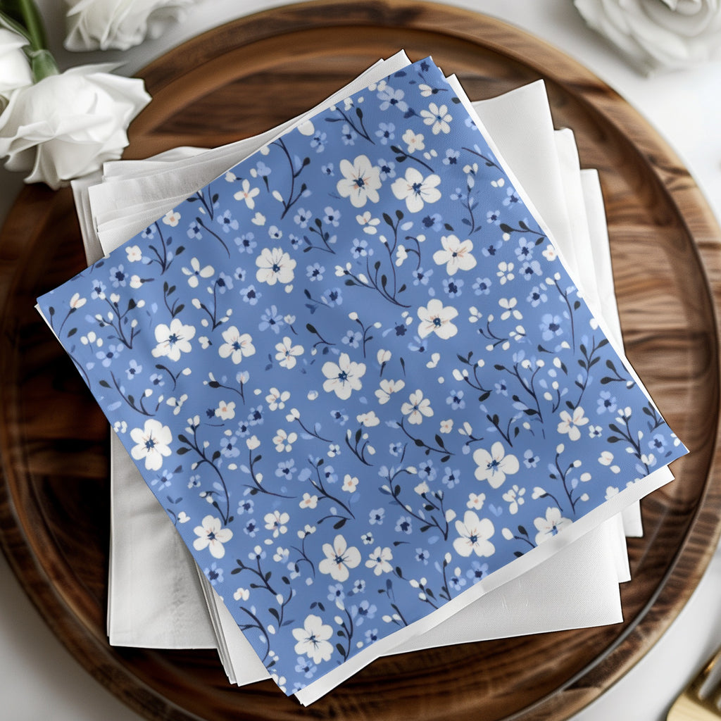 Elegant Blue Floral Design Square Napkins Product