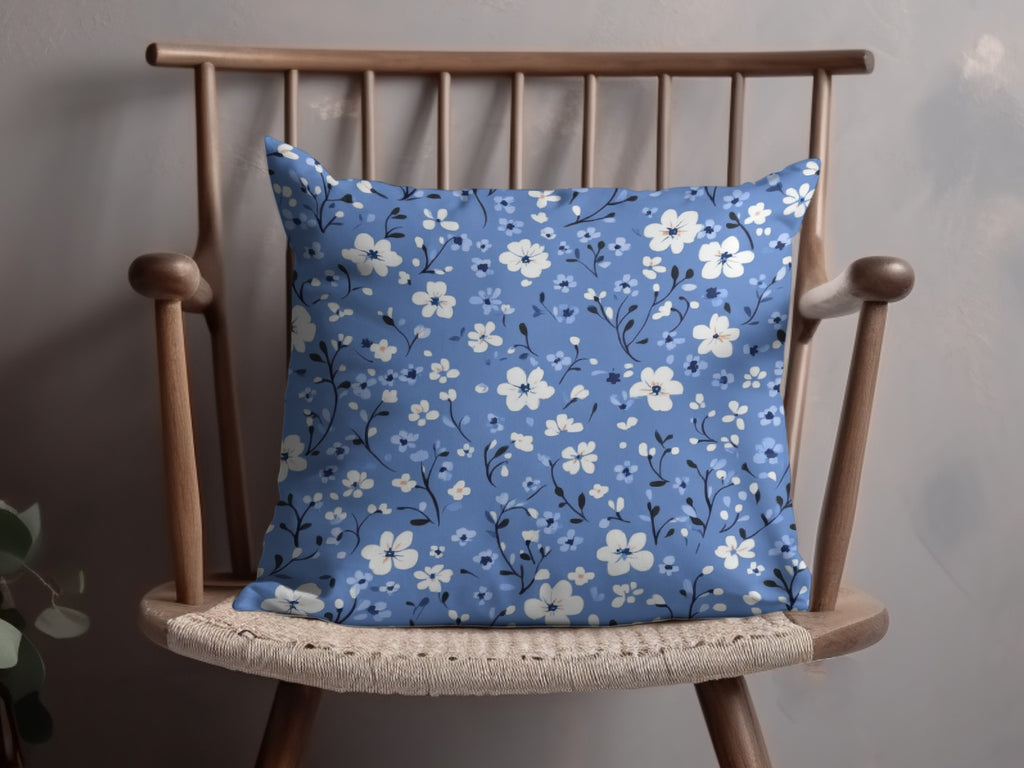 Blue Floral Decorative Pillow for Home Decor
