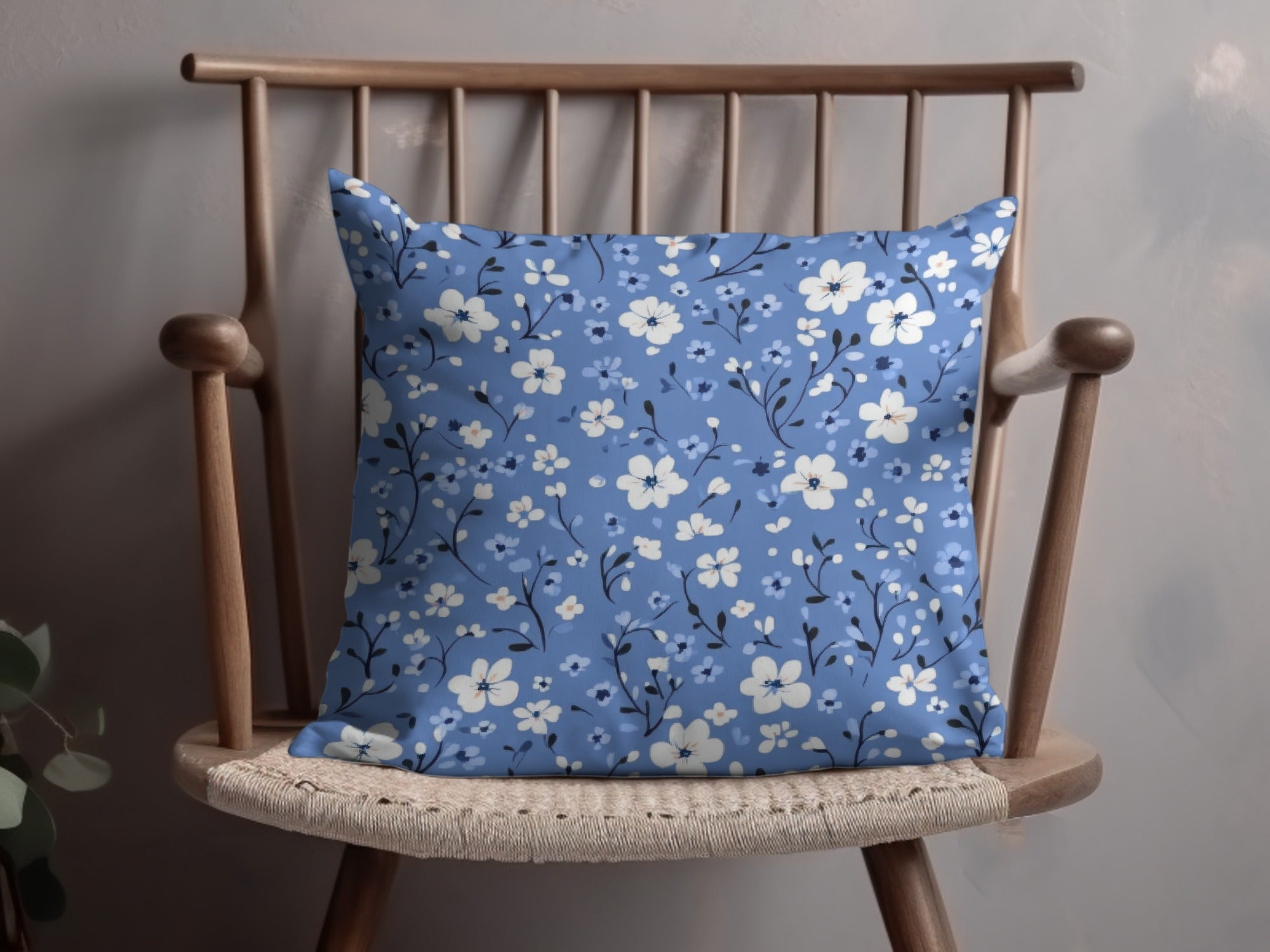 Blue Floral Decorative Pillow for Home Decor