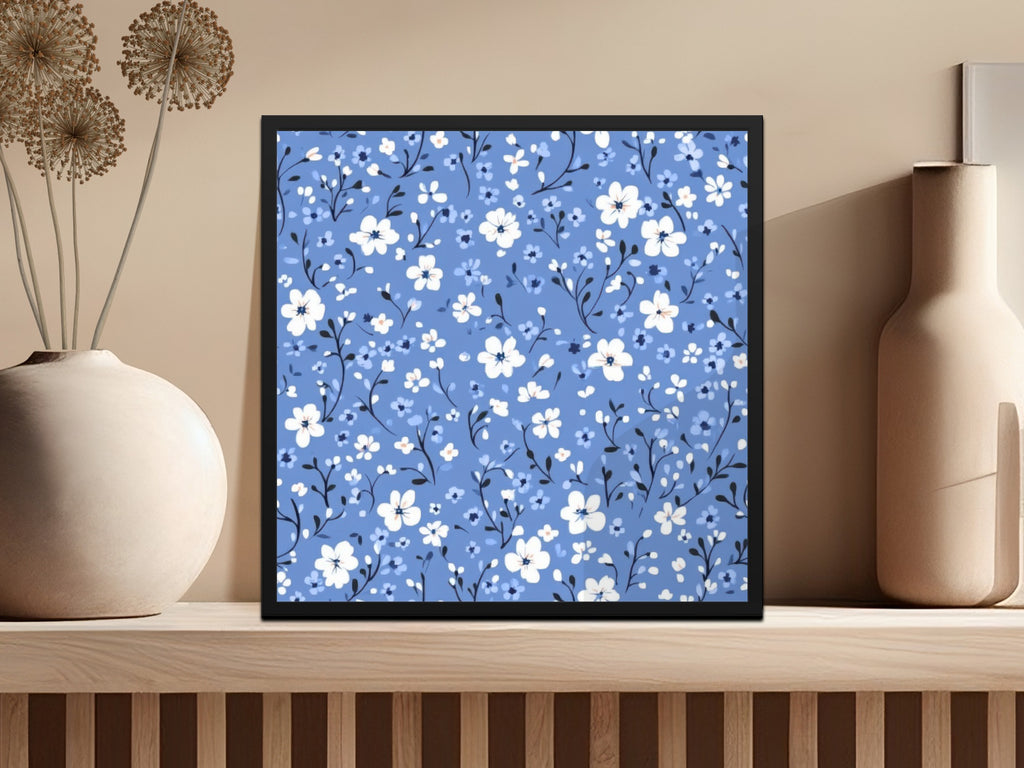 Blue Floral Pattern with White Flowers Fine Art Print