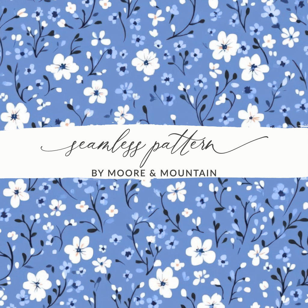 Elegant Blue Floral Seamless Pattern by Moore & Mountain