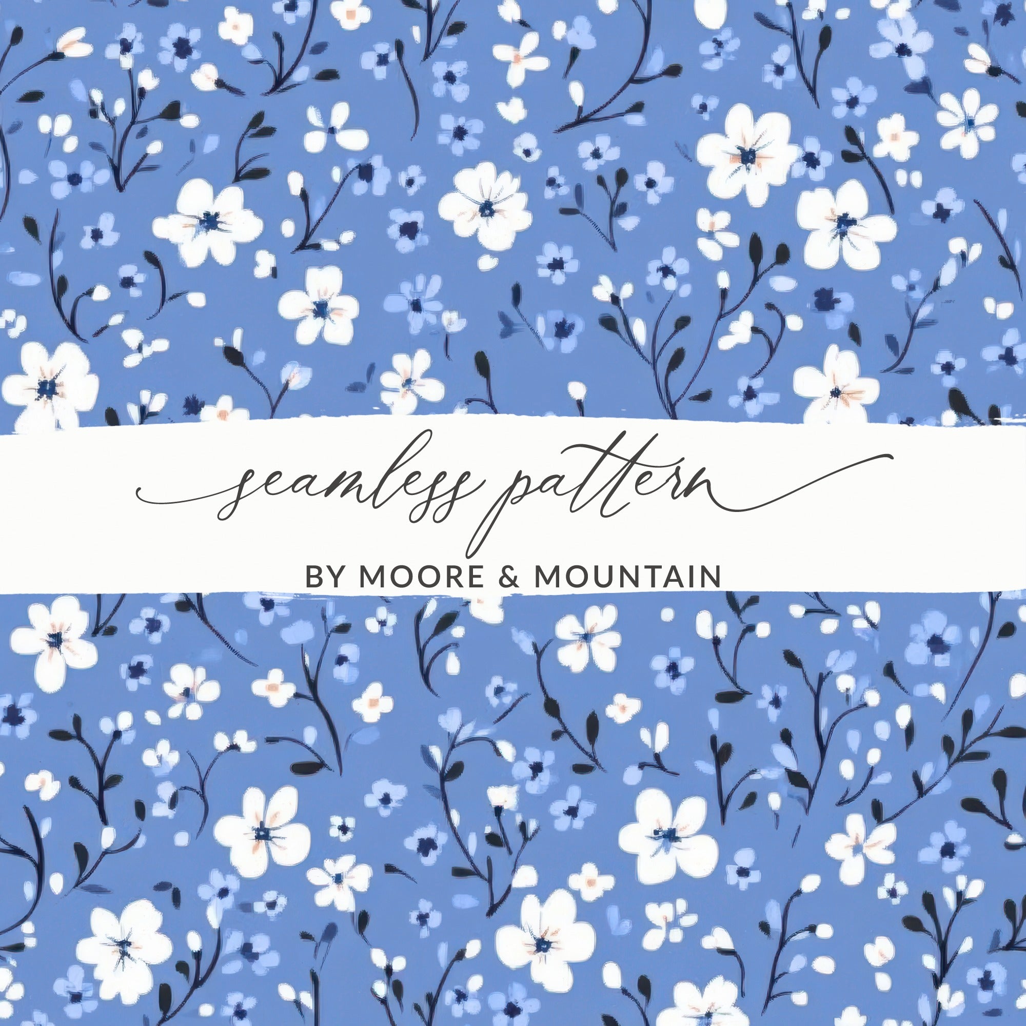Elegant Blue Floral Seamless Pattern by Moore & Mountain
