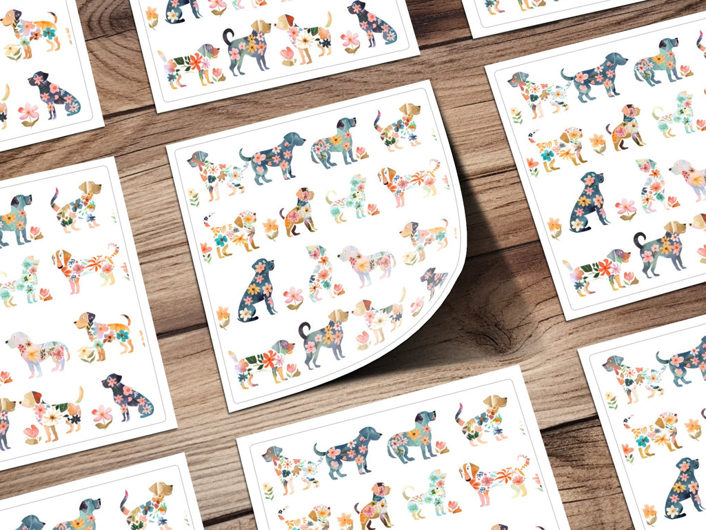 Floral Dogs Digital Paper, Watercolor Puppies Pattern, Spring Seamless Dogs Art, Cute Animal Print, Baby Fabric Design, Pet Illustration - Moore and Mountain