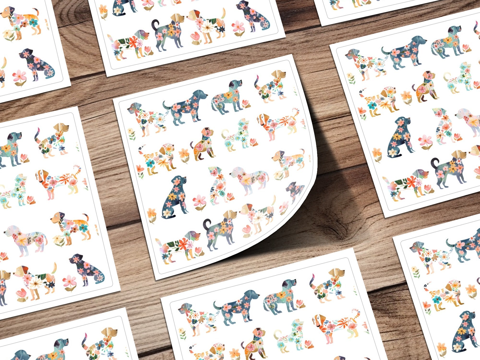 Floral Dogs Digital Paper, Watercolor Puppies Pattern, Spring Seamless Dogs Art, Cute Animal Print, Baby Fabric Design, Pet Illustration - Moore and Mountain