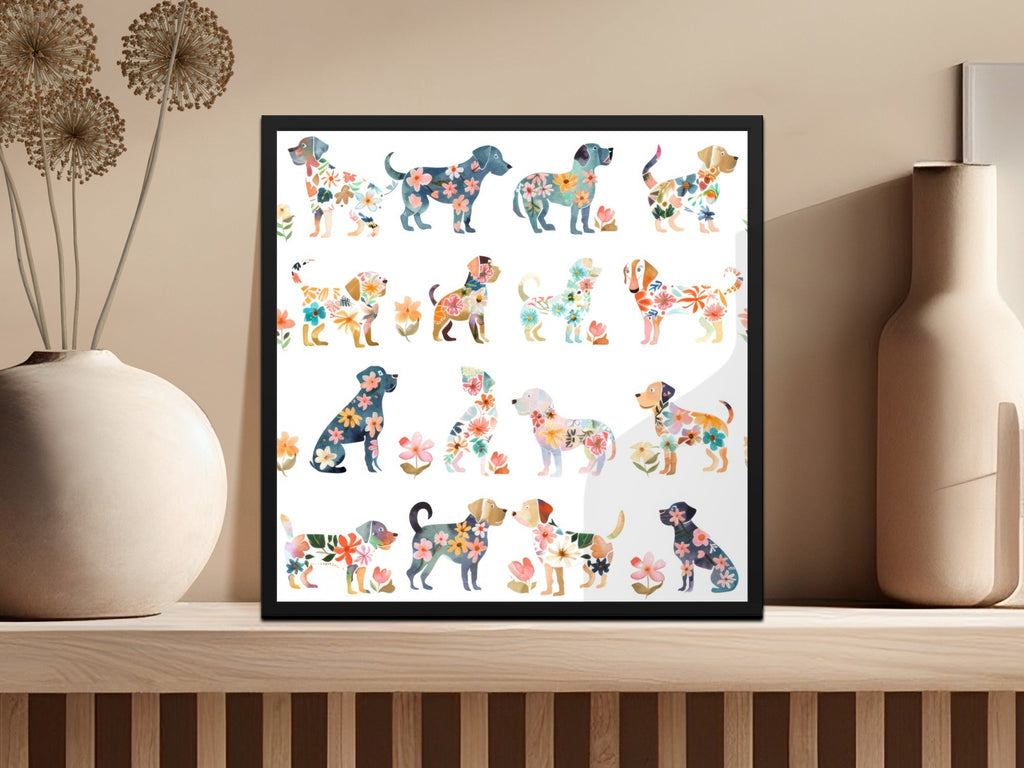 Floral Dogs Digital Paper, Watercolor Puppies Pattern, Spring Seamless Dogs Art, Cute Animal Print, Baby Fabric Design, Pet Illustration - Moore and Mountain