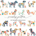 Floral Dogs Digital Paper, Watercolor Puppies Pattern, Spring Seamless Dogs Art, Cute Animal Print, Baby Fabric Design, Pet Illustration - Moore and Mountain