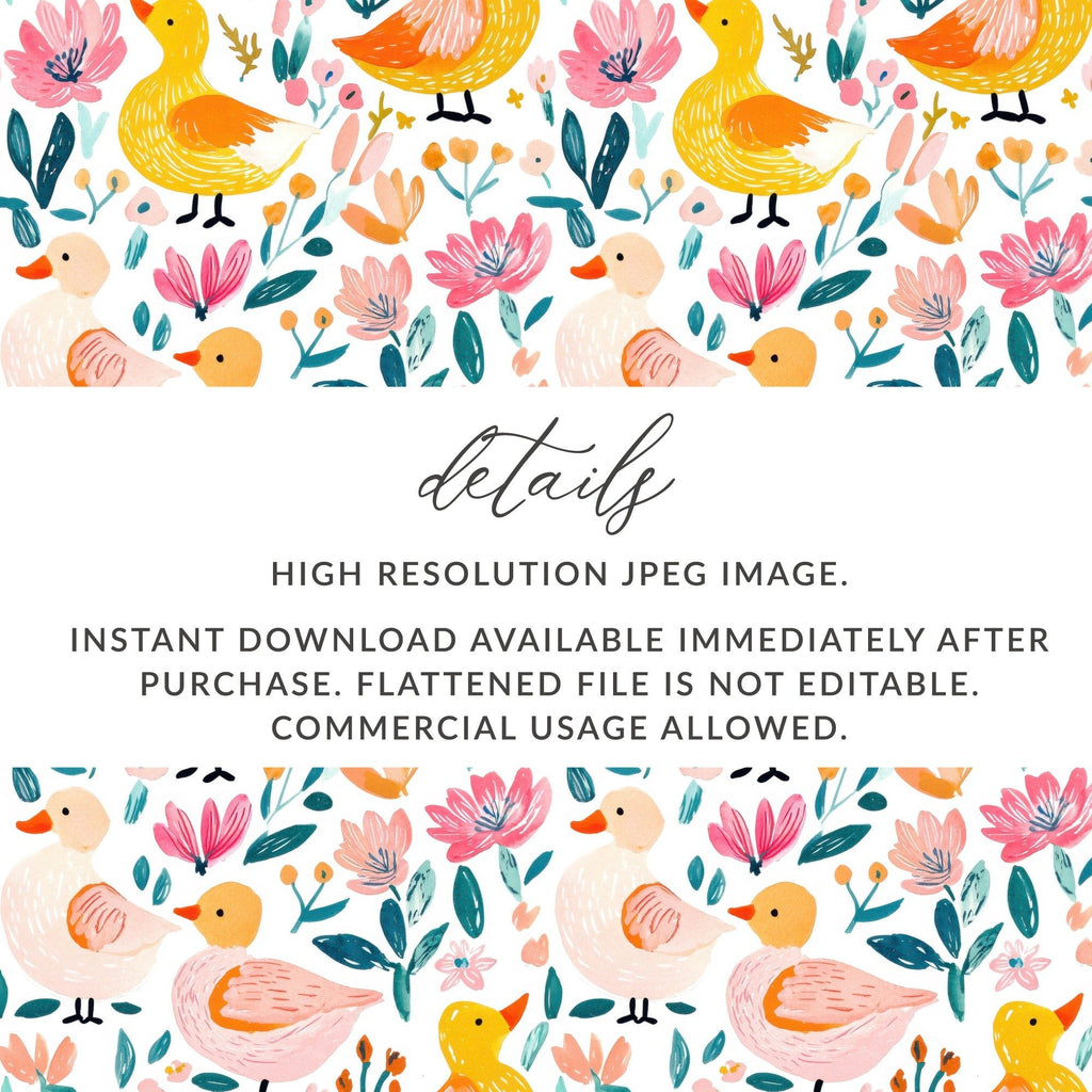 Floral Duck Digital Paper, Seamless Pattern Download, Fabric Design, Scrapbooking Paper, Cute Ducks and Flowers, Digital Files - Moore and Mountain