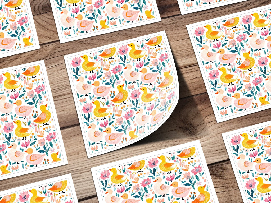 Floral Duck Digital Paper, Seamless Pattern Download, Fabric Design, Scrapbooking Paper, Cute Ducks and Flowers, Digital Files - Moore and Mountain