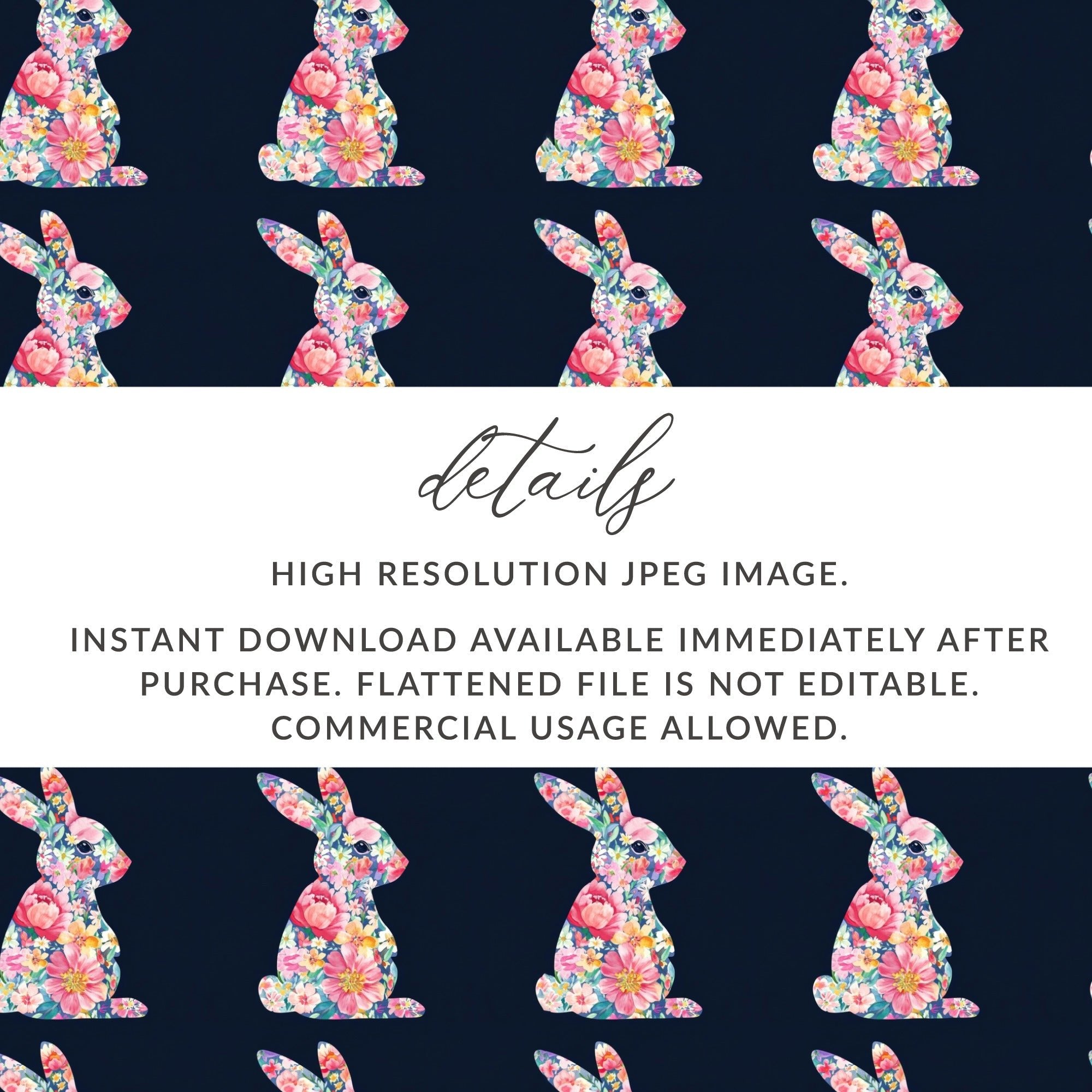 Floral Easter Bunny Silhouette Seamless Pattern Digital - Moore and Mountain