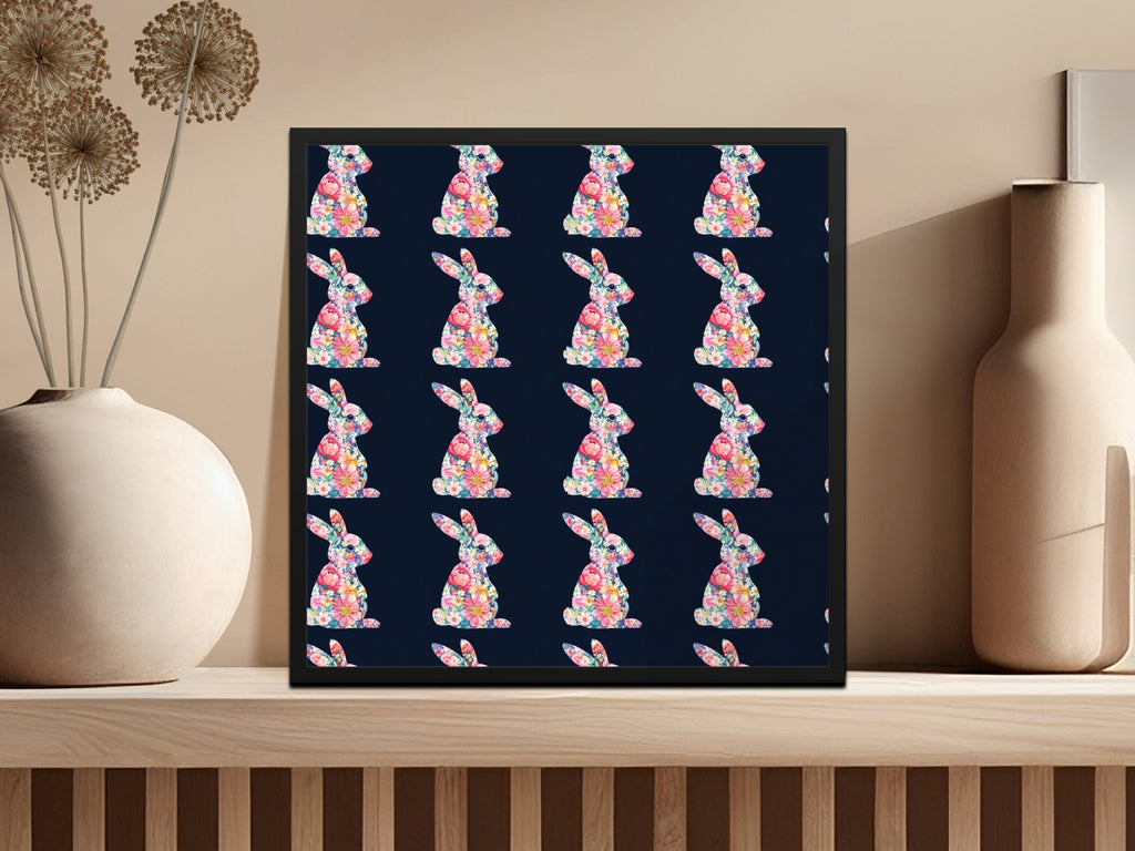 Floral Easter Bunny Silhouette Seamless Pattern Digital - Moore and Mountain