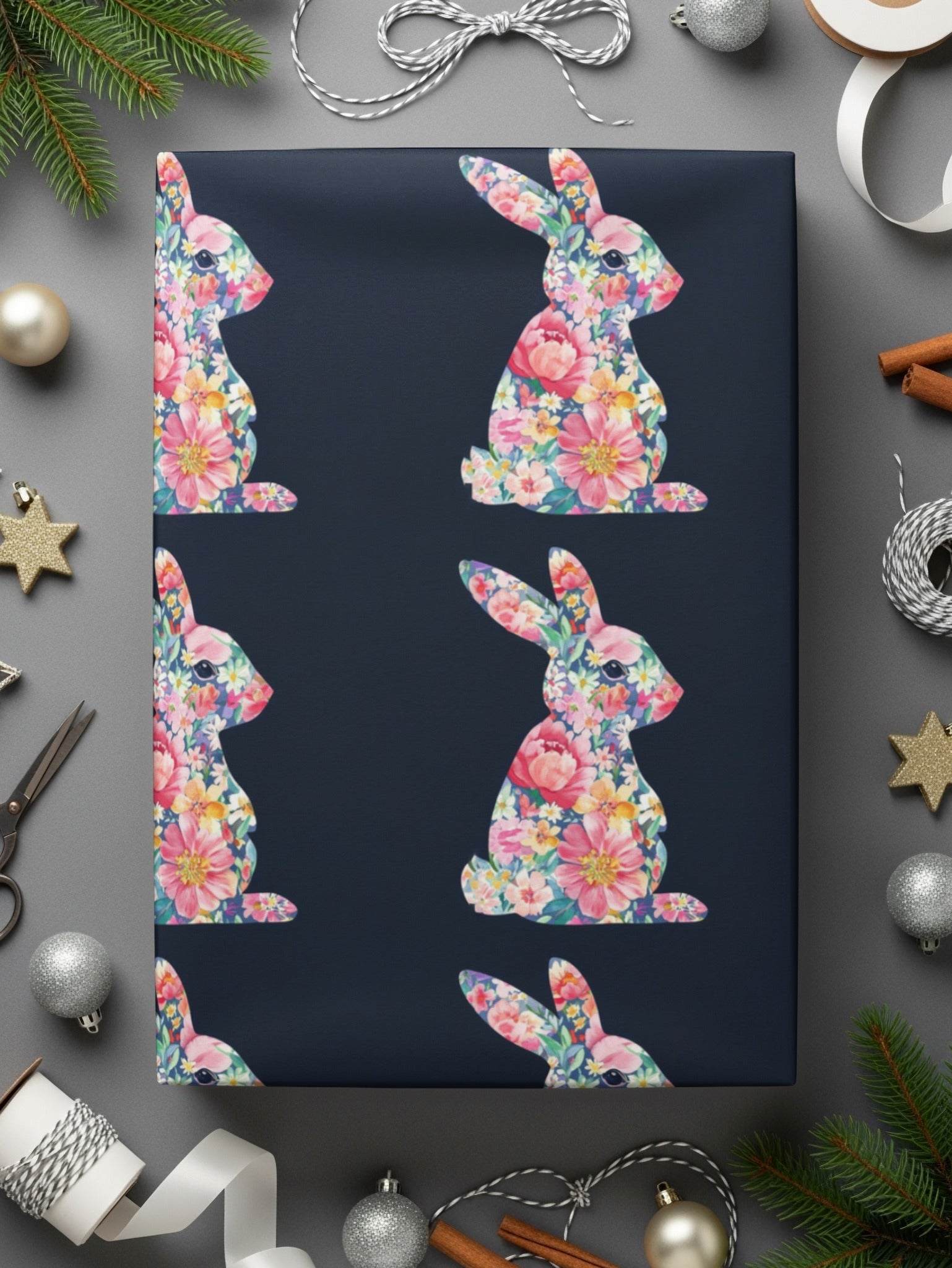 Floral Easter Bunny Silhouette Seamless Pattern Digital - Moore and Mountain