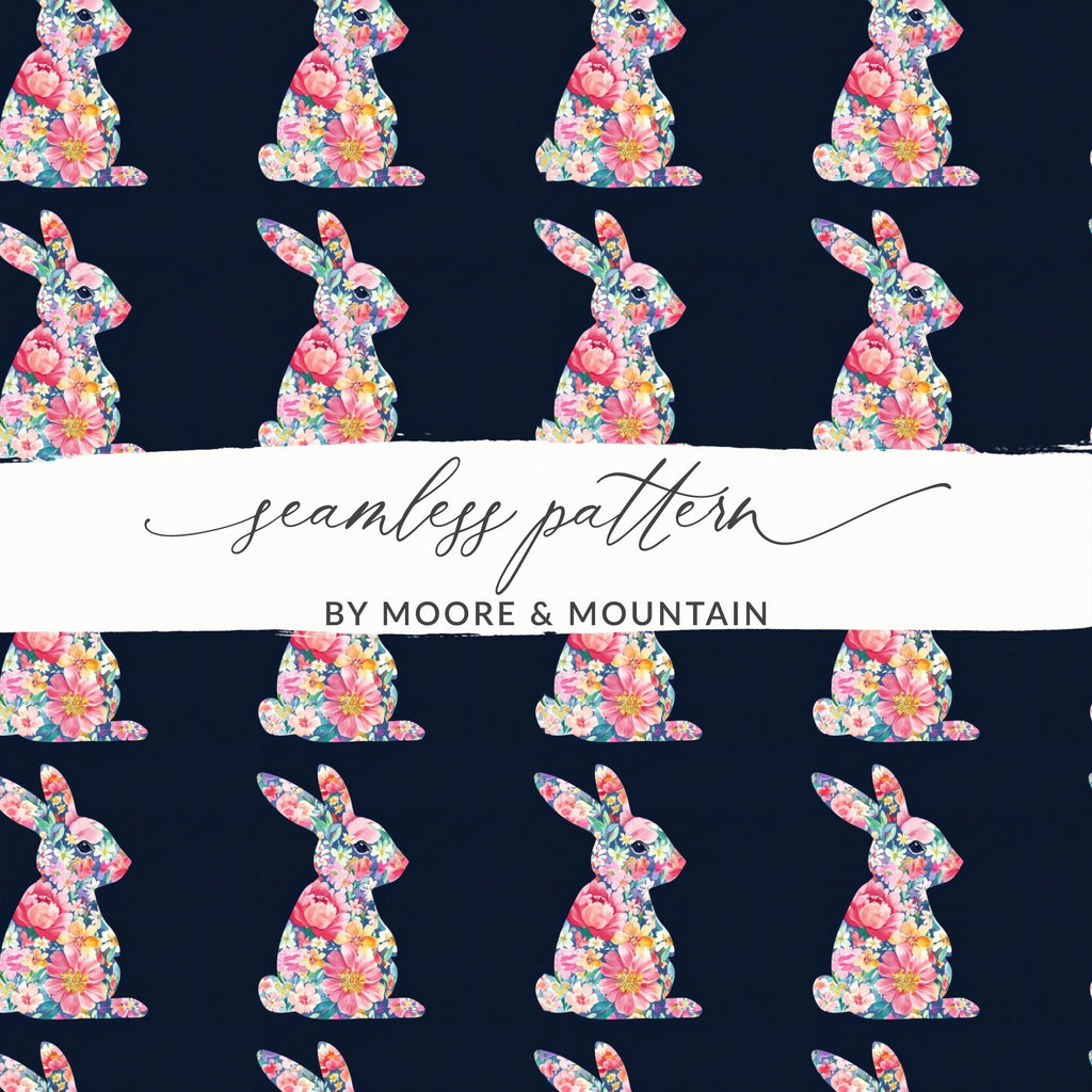 Floral Easter Bunny Silhouette Seamless Pattern Digital - Moore and Mountain