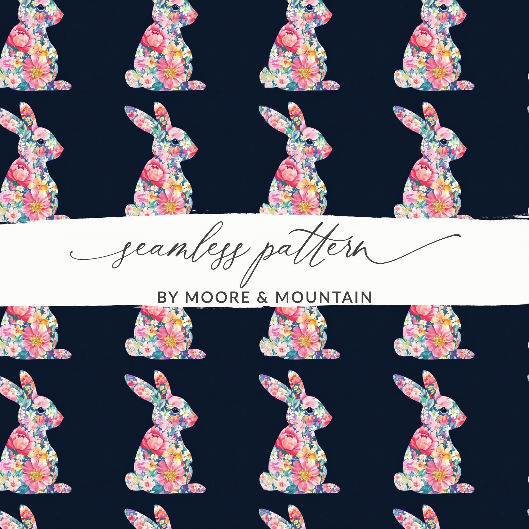 Floral Easter Bunny Silhouette Seamless Pattern Digital - Moore and Mountain