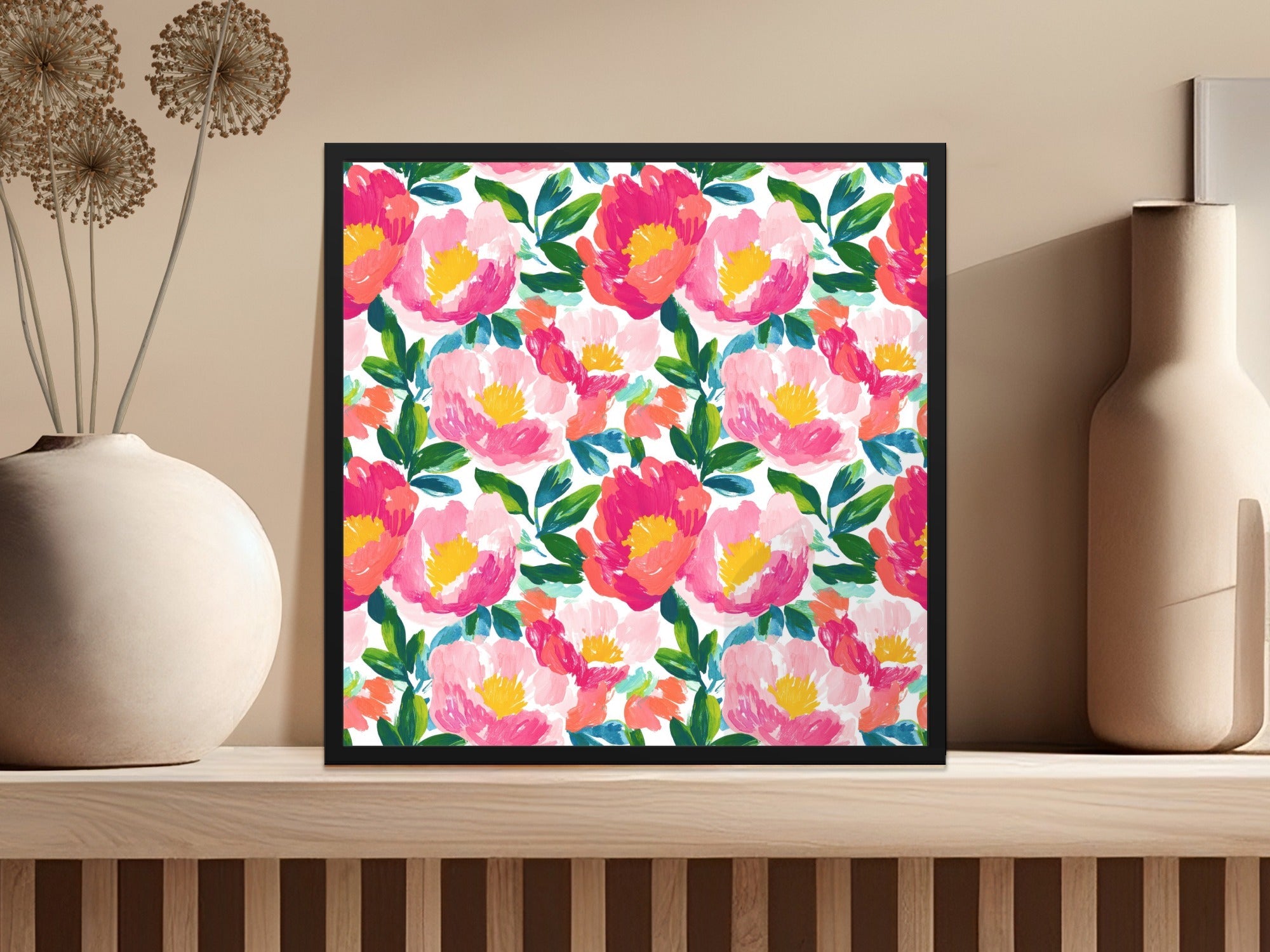 Floral Explosion Vibrant Brushstrokes Artistic Design Digital Seamless Pink Peonies Pattern Background - Moore and Mountain