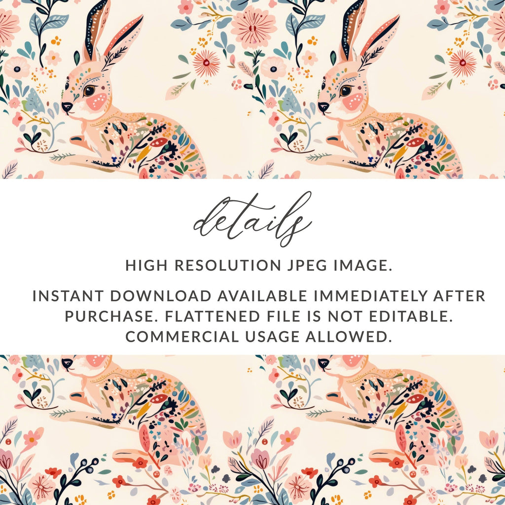 Floral Hare Digital Paper, Seamless Rabbit Pattern, Cute Animal Print, Digital Download for Fabric, Scrapbooking, Crafts, 12x12 JPEG - Moore and Mountain