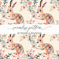 Floral Hare Digital Paper, Seamless Rabbit Pattern, Cute Animal Print, Digital Download for Fabric, Scrapbooking, Crafts, 12x12 JPEG - Moore and Mountain
