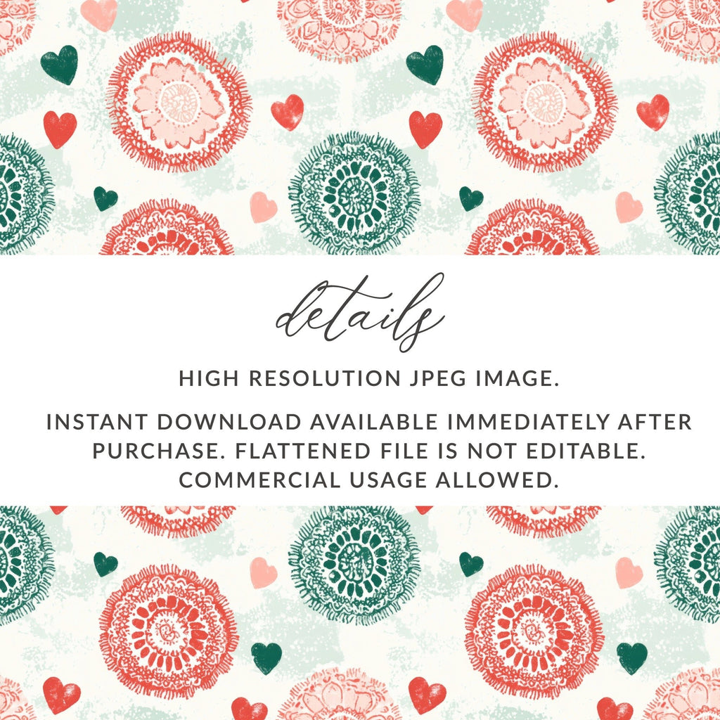 Floral Heart Digital Paper, Seamless Pattern, Flower Digital Download, Scrapbook Paper, Fabric Design, Valentine's Day Pattern - Moore and Mountain