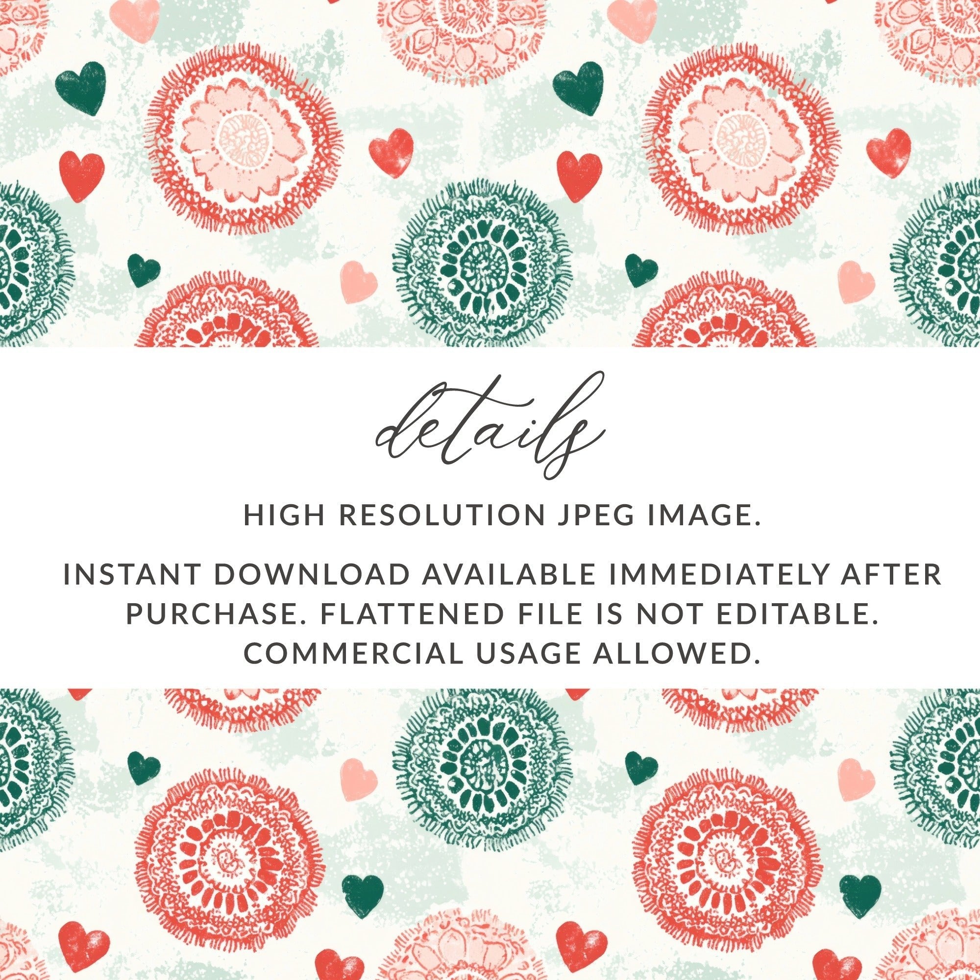 Floral Heart Digital Paper, Seamless Pattern, Flower Digital Download, Scrapbook Paper, Fabric Design, Valentine's Day Pattern - Moore and Mountain