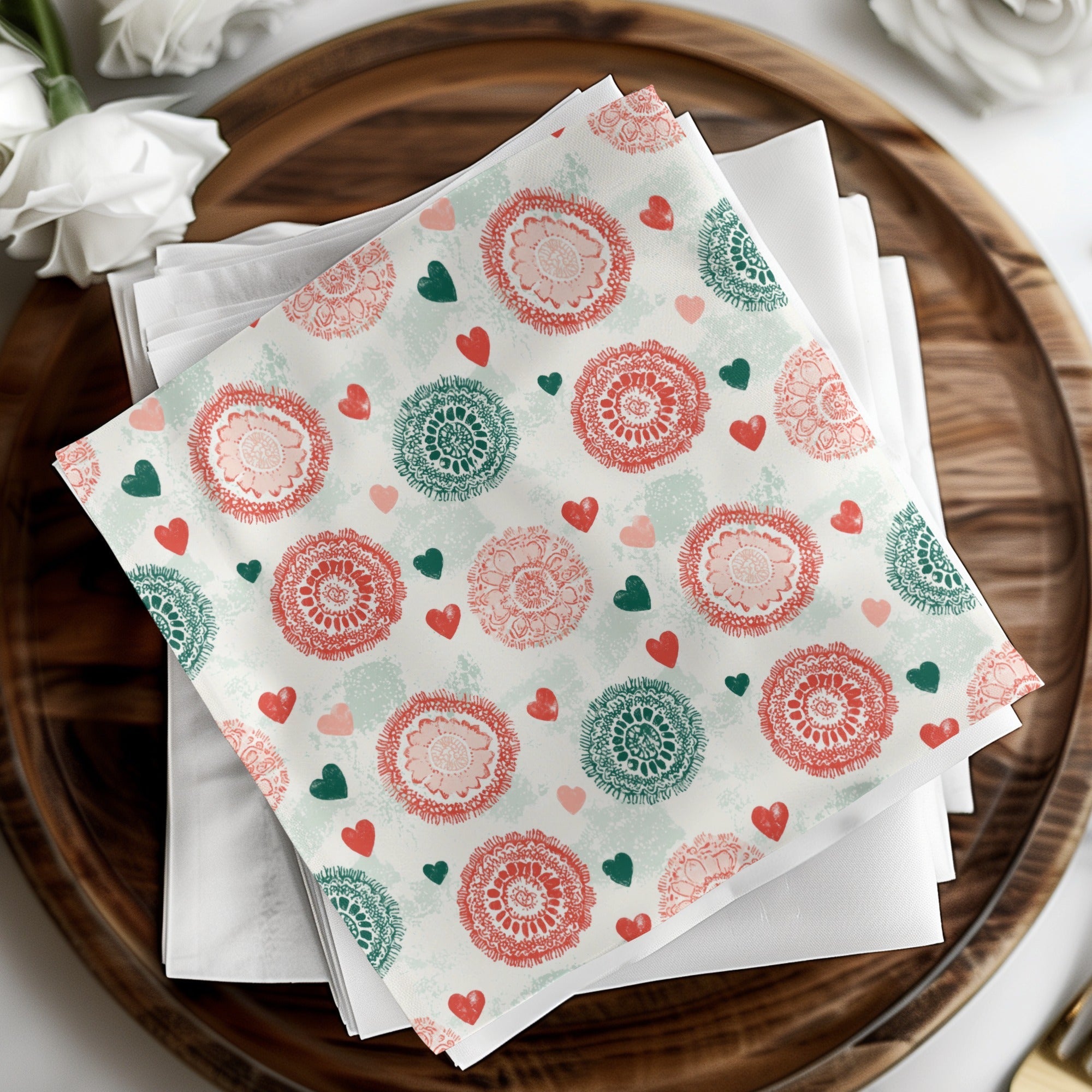 Floral Heart Digital Paper, Seamless Pattern, Flower Digital Download, Scrapbook Paper, Fabric Design, Valentine's Day Pattern - Moore and Mountain