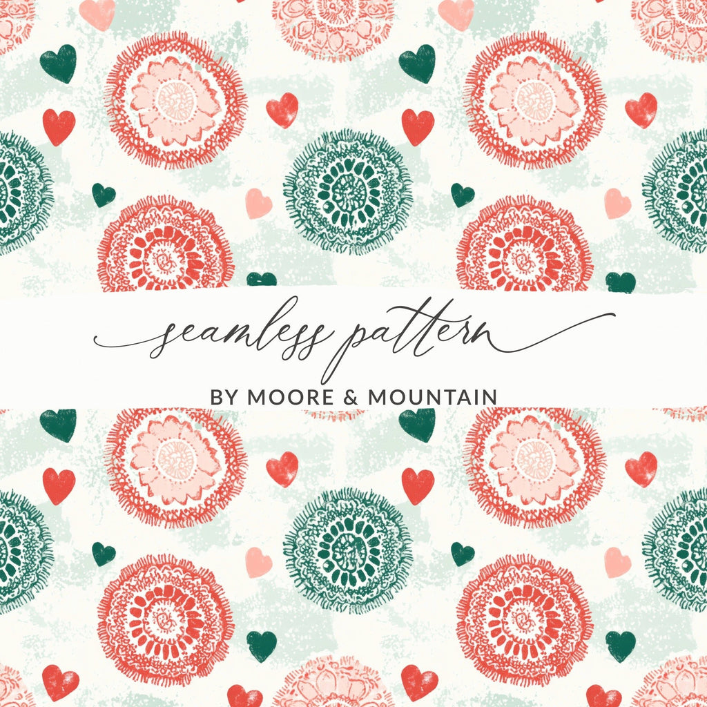 Floral Heart Digital Paper, Seamless Pattern, Flower Digital Download, Scrapbook Paper, Fabric Design, Valentine's Day Pattern - Moore and Mountain