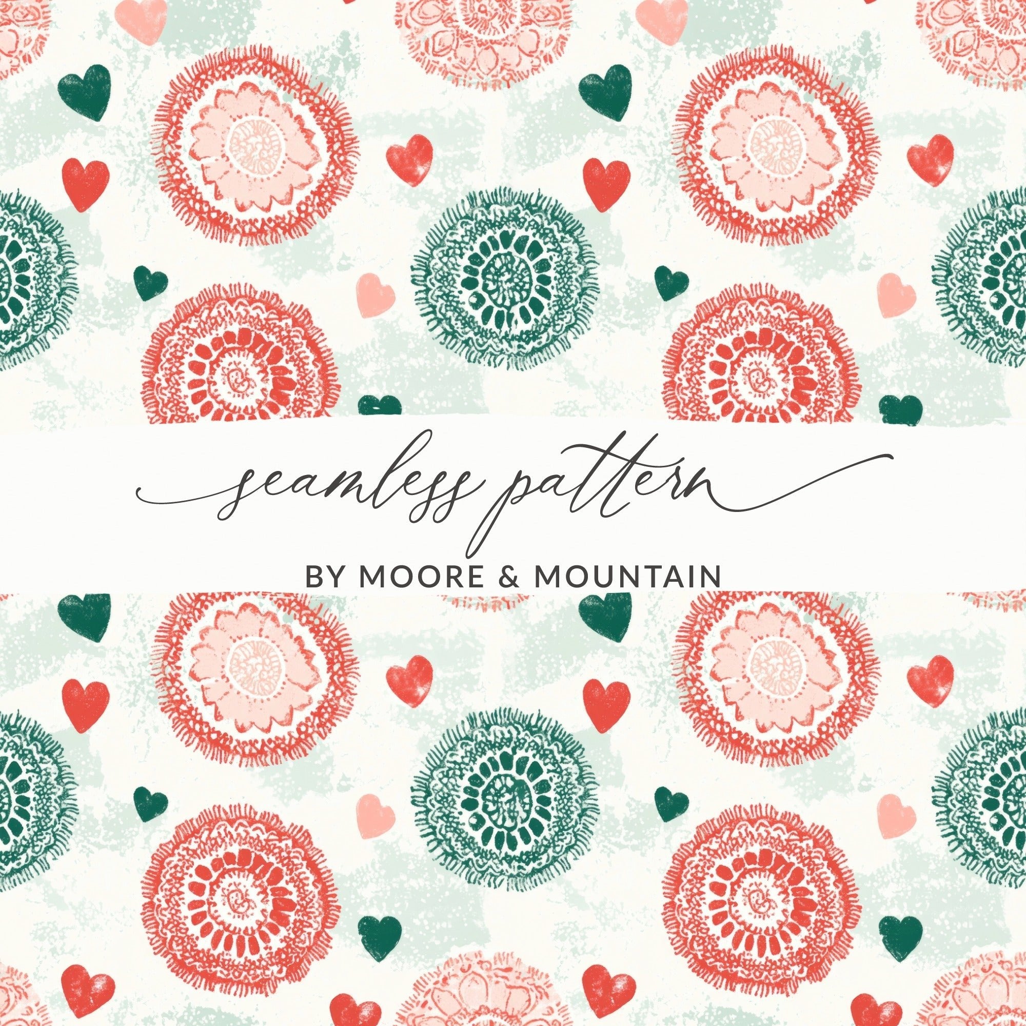 Floral Heart Digital Paper, Seamless Pattern, Flower Digital Download, Scrapbook Paper, Fabric Design, Valentine's Day Pattern - Moore and Mountain