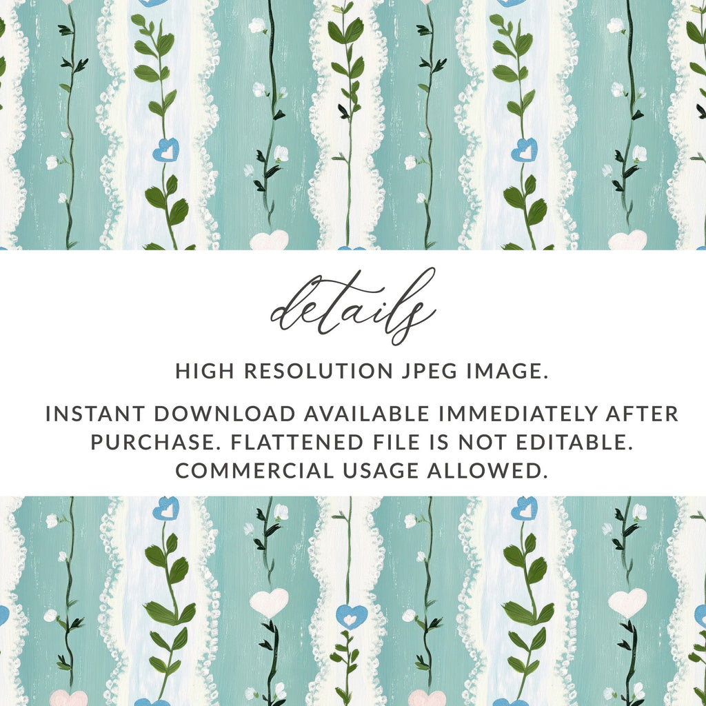 Floral Heart Digital Paper, Seamless Pattern, Painted Flower Digital, Blue Pink Green Digital Download, Spring Summer Pattern - Moore and Mountain