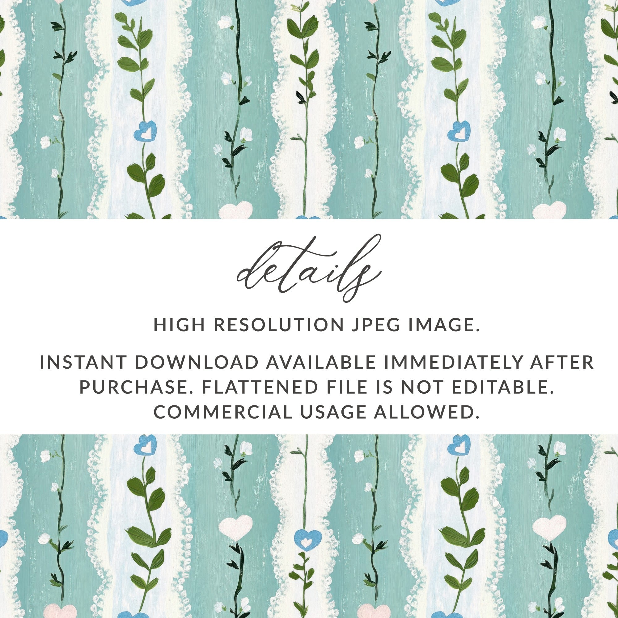 Floral Heart Digital Paper, Seamless Pattern, Painted Flower Digital, Blue Pink Green Digital Download, Spring Summer Pattern - Moore and Mountain
