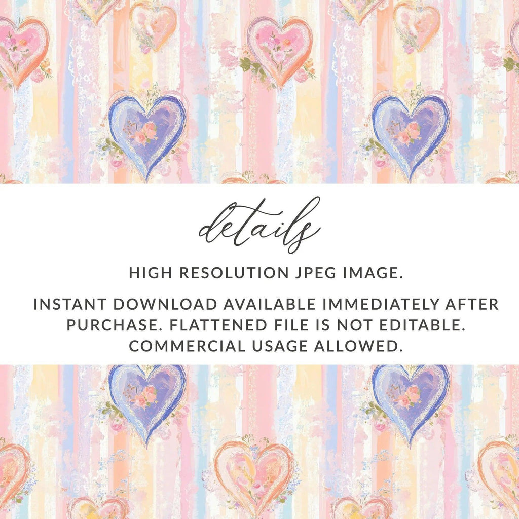 Floral Heart Digital Seamless Pattern, Pastel Colors Digital Paper Pack, Romantic Heart Backgrounds, Repeating Heart Print Digital - Moore and Mountain