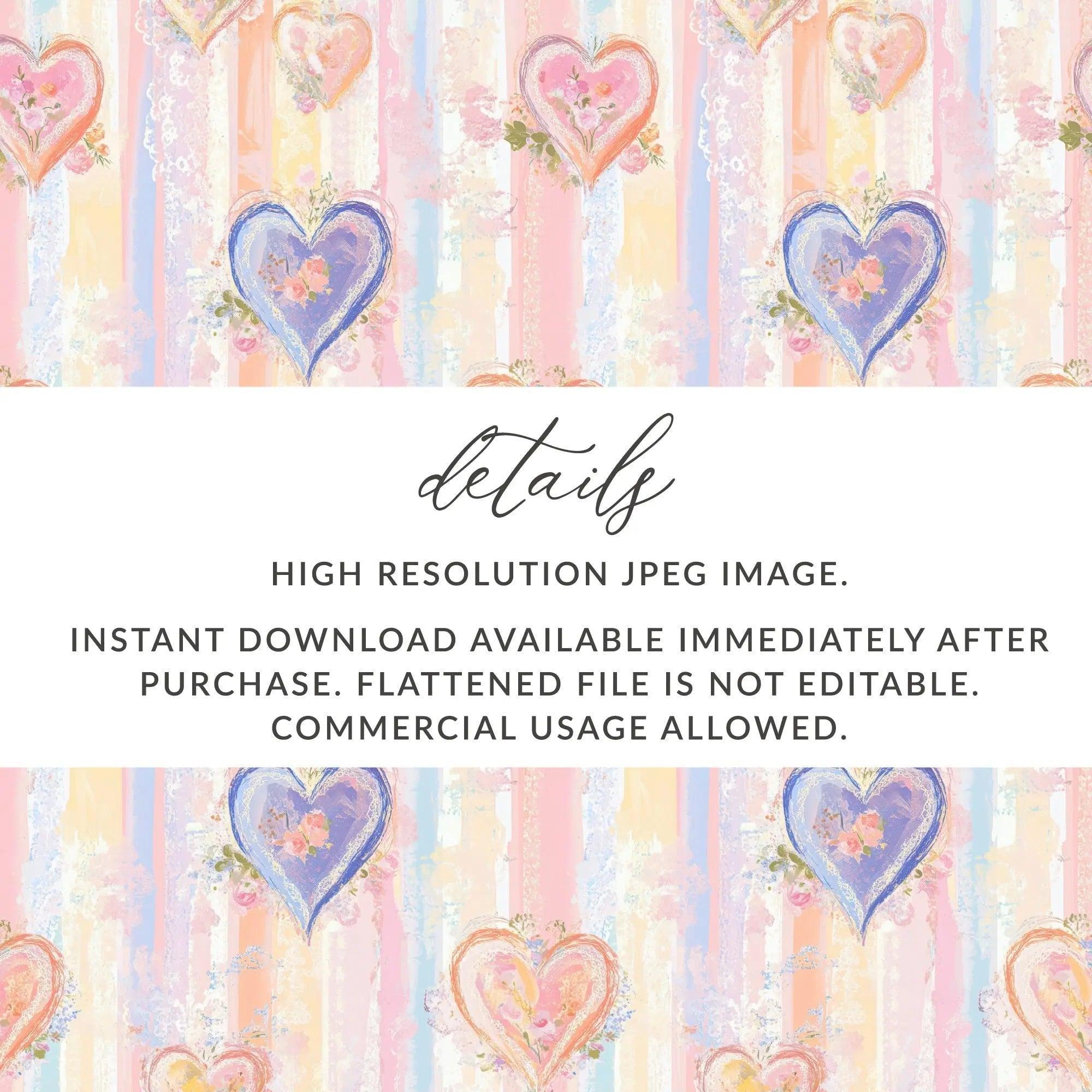 Floral Heart Digital Seamless Pattern, Pastel Colors Digital Paper Pack, Romantic Heart Backgrounds, Repeating Heart Print Digital - Moore and Mountain