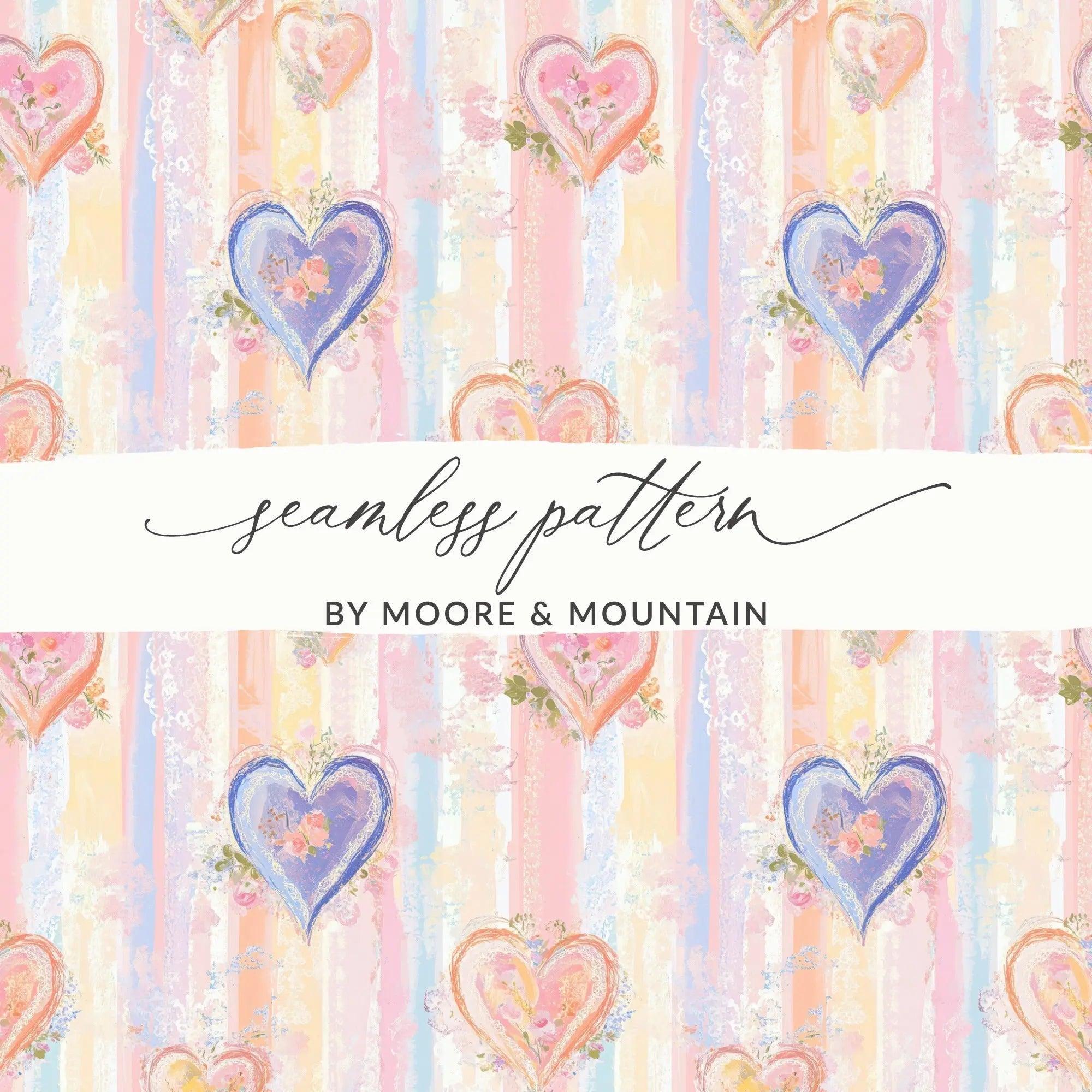 Floral Heart Digital Seamless Pattern, Pastel Colors Digital Paper Pack, Romantic Heart Backgrounds, Repeating Heart Print Digital - Moore and Mountain
