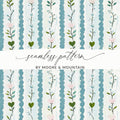 Floral Heart Seamless Pattern, Digital Paper, Blue Stripe Texture, Fabric Design, Scrapbooking, Printable Backgrounds, Digital Download - Moore and Mountain