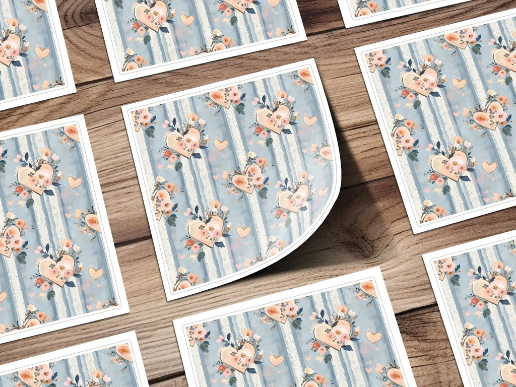 Floral Hearts Digital Paper, Seamless Pattern, Valentine's Day, Light Blue Texture, Romantic Design, Digital Download - Moore and Mountain