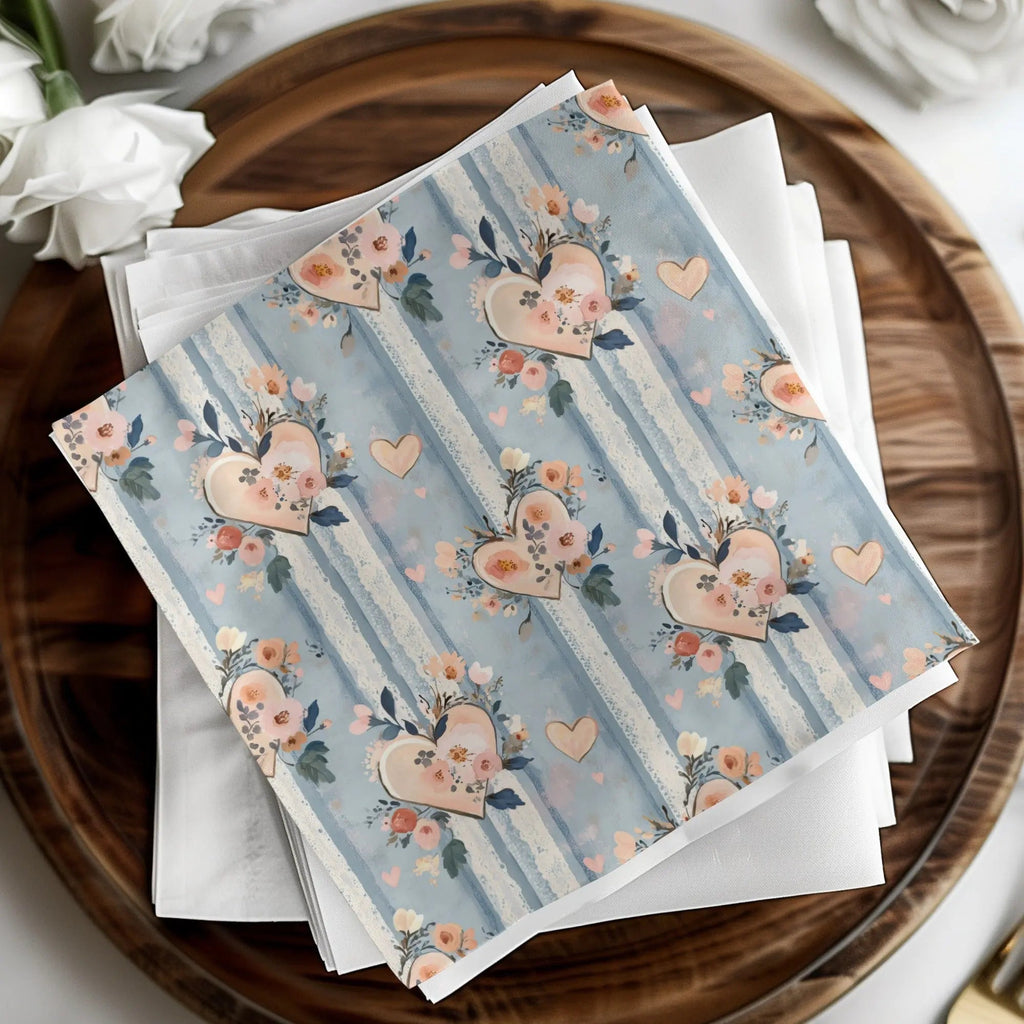 Floral Hearts Digital Paper, Seamless Pattern, Valentine's Day, Light Blue Texture, Romantic Design, Digital Download - Moore and Mountain
