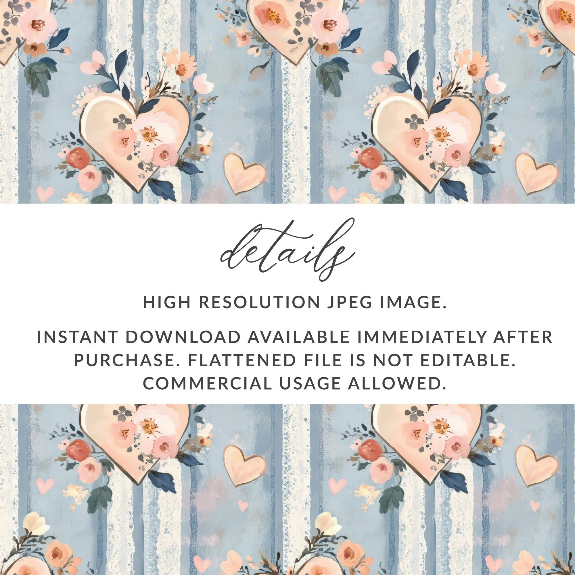 Floral Hearts Digital Paper, Seamless Pattern, Valentine's Day, Light Blue Texture, Romantic Design, Digital Download - Moore and Mountain
