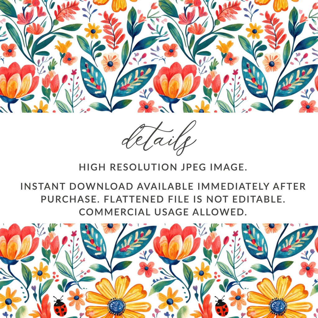 Floral Meadow with Ladybugs and Plants Digital Download | Nature - inspired Art Print - Moore and Mountain