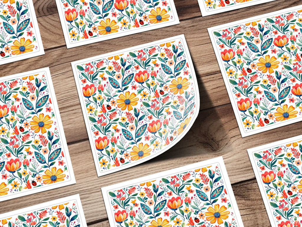 Floral Meadow with Ladybugs and Plants Digital Download | Nature - inspired Art Print - Moore and Mountain