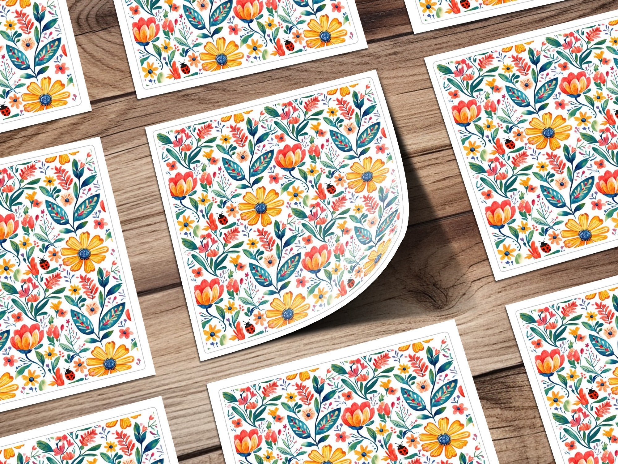 Floral Meadow with Ladybugs and Plants Digital Download | Nature - inspired Art Print - Moore and Mountain