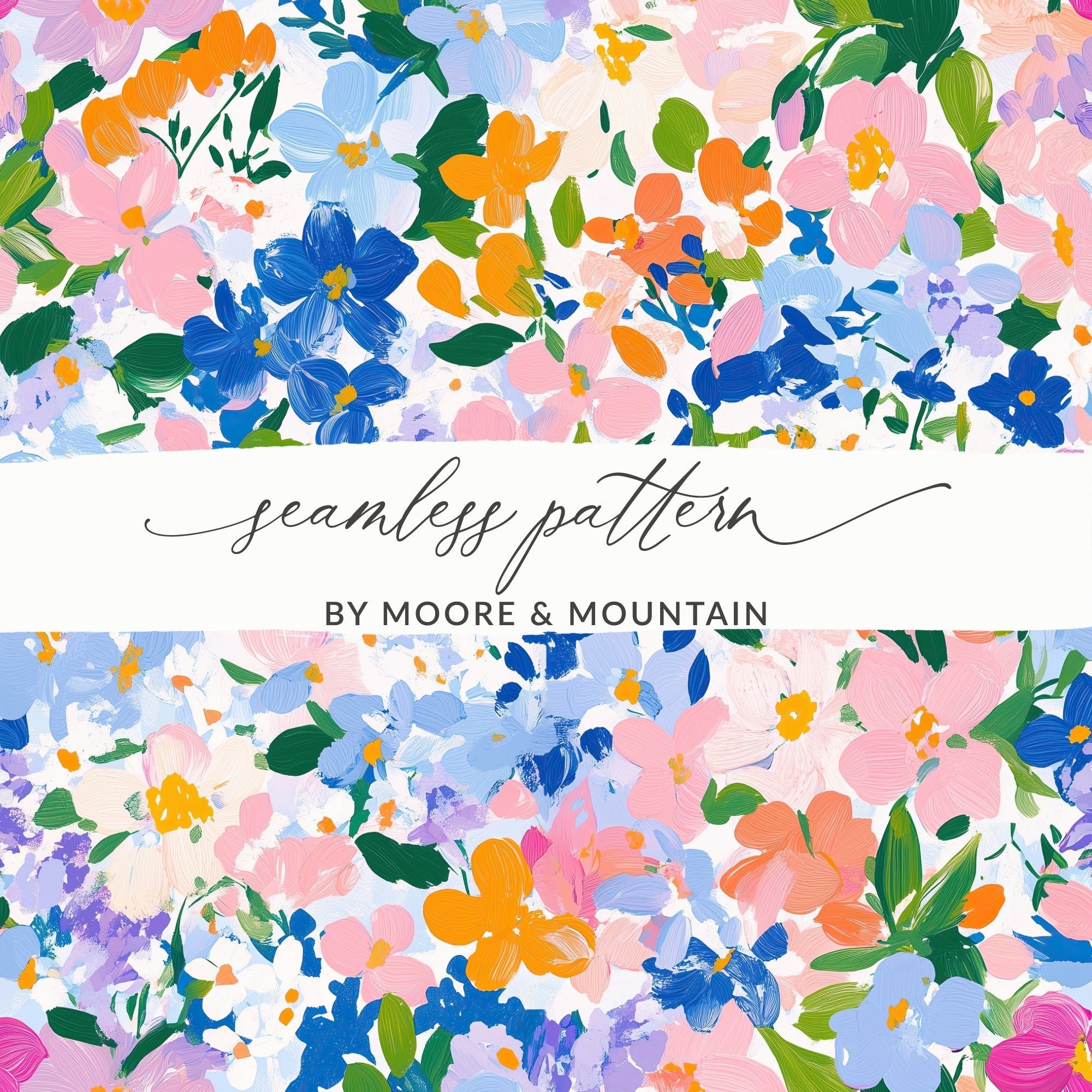 Floral Painting Digital Paper, Seamless Flower Pattern, Fabric Design, Watercolor Floral, Spring Flowers Art, Digital Download for - Moore and Mountain