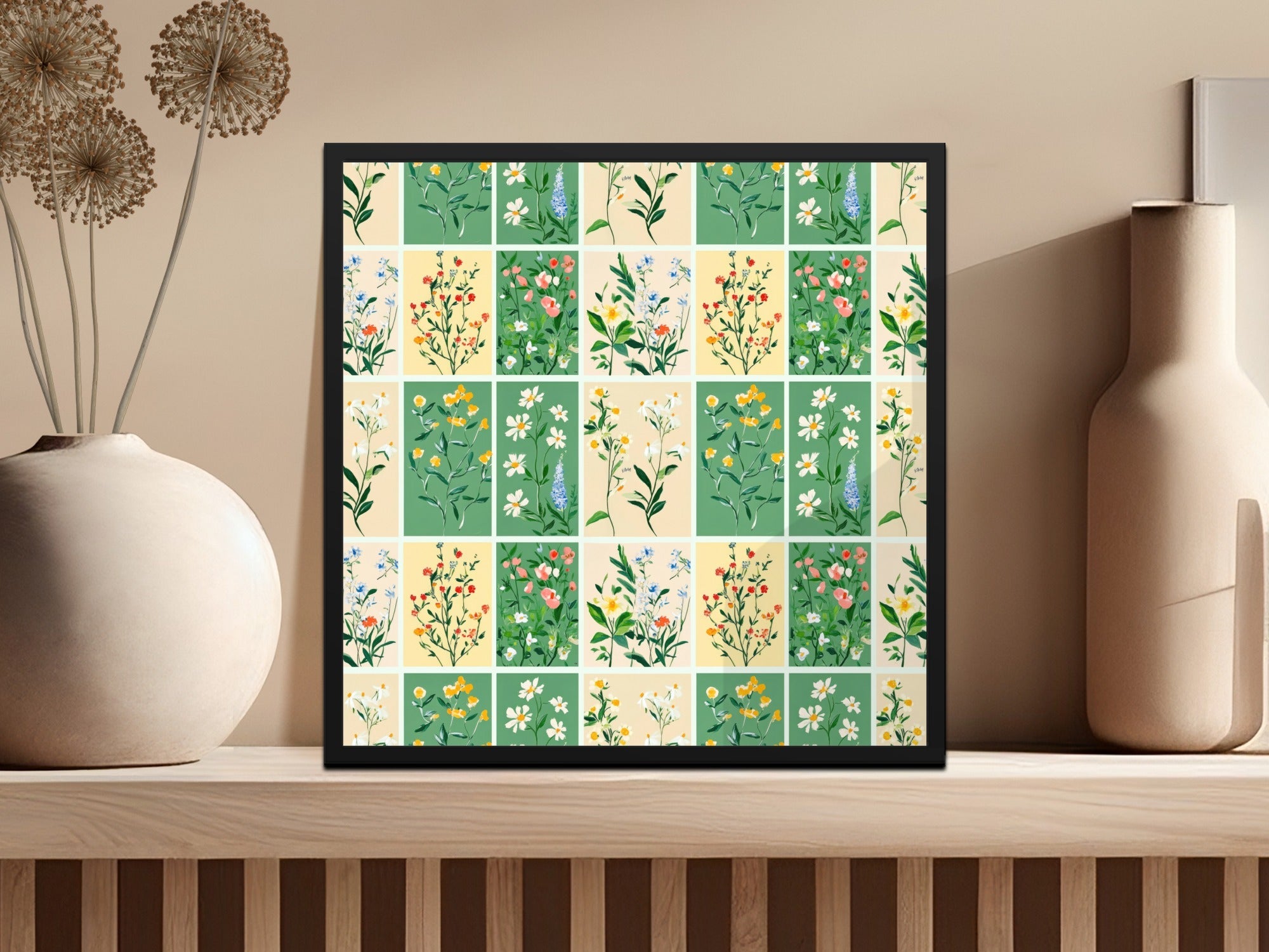 Floral Patchwork Background Grid of Flowers, Colorful Floral Pattern Squares Seamless Design Surface - Moore and Mountain