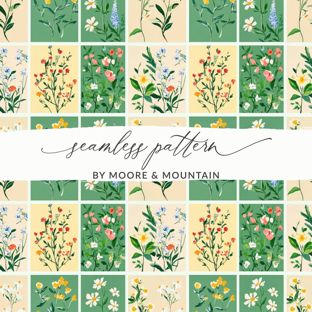 Floral Patchwork Background Grid of Flowers, Colorful Floral Pattern Squares Seamless Design Surface - Moore and Mountain