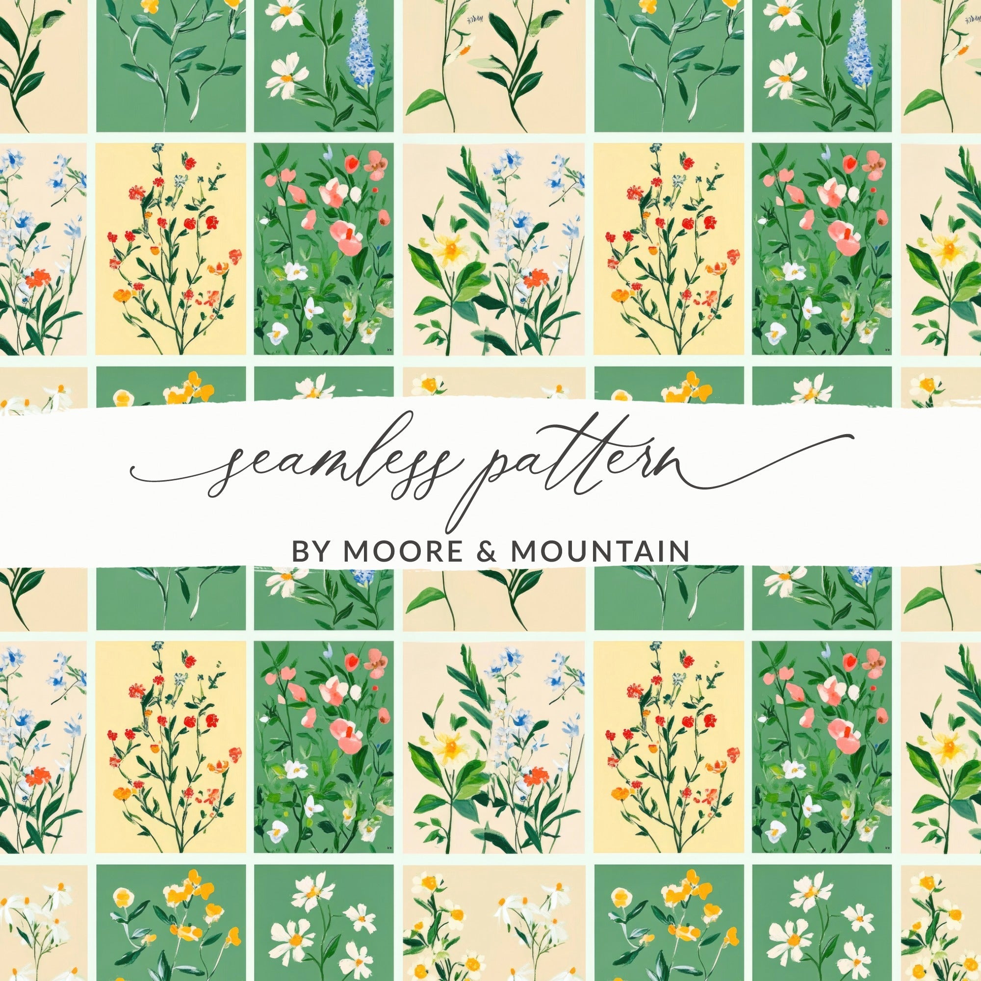 Floral Patchwork Background Grid of Flowers, Colorful Floral Pattern Squares Seamless Design Surface - Moore and Mountain