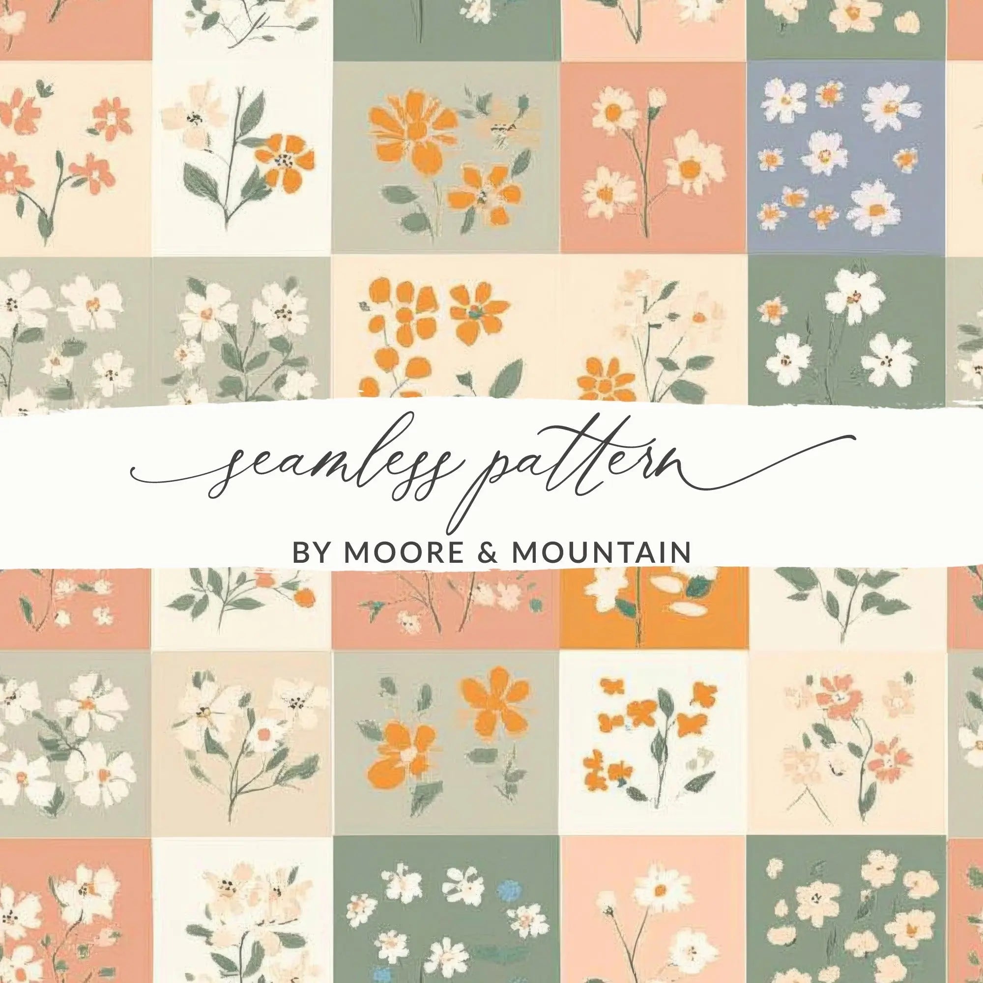 Floral Patchwork Digital Paper, Botanical Pattern, Seamless Flower Design, Fabric Print, Pastel Colors Digital, Printable Paper Ditsy Floral - Moore and Mountain