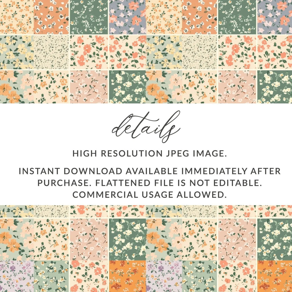 Floral Patchwork Digital Paper, Small Flower Pattern, Cute Fabric Texture, Seamless Tileable Background, Scrapbooking, DIY Crafts - Moore and Mountain