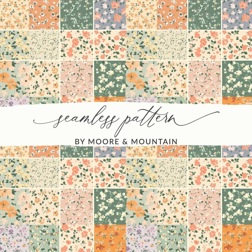 Floral Patchwork Digital Paper, Small Flower Pattern, Cute Fabric Texture, Seamless Tileable Background, Scrapbooking, DIY Crafts - Moore and Mountain