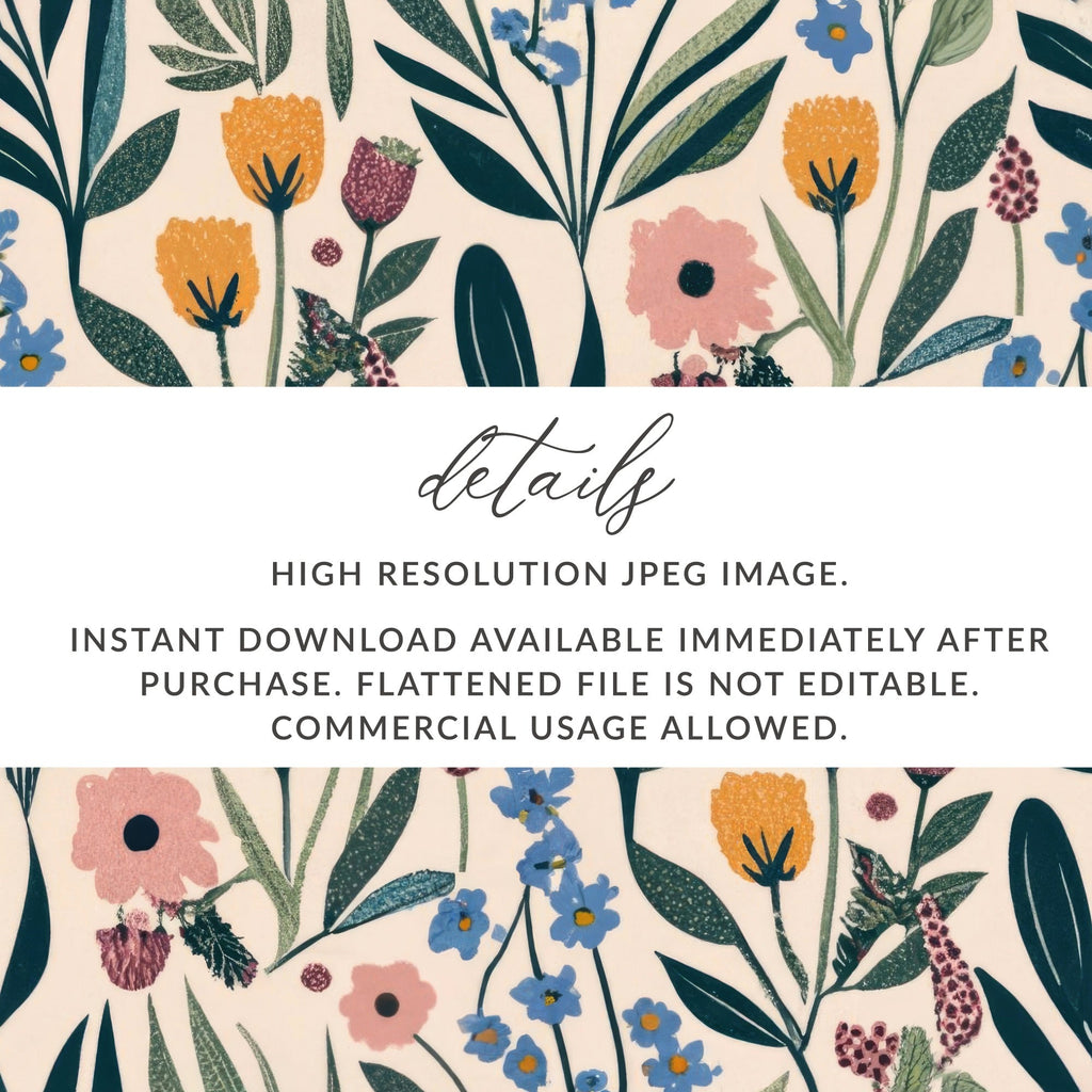 Floral Pattern, Digital Download, Flower Seamless Pattern, Botanical Design, Scrapbooking Paper, Floral Fabric Design, Repeat Pattern - Moore and Mountain