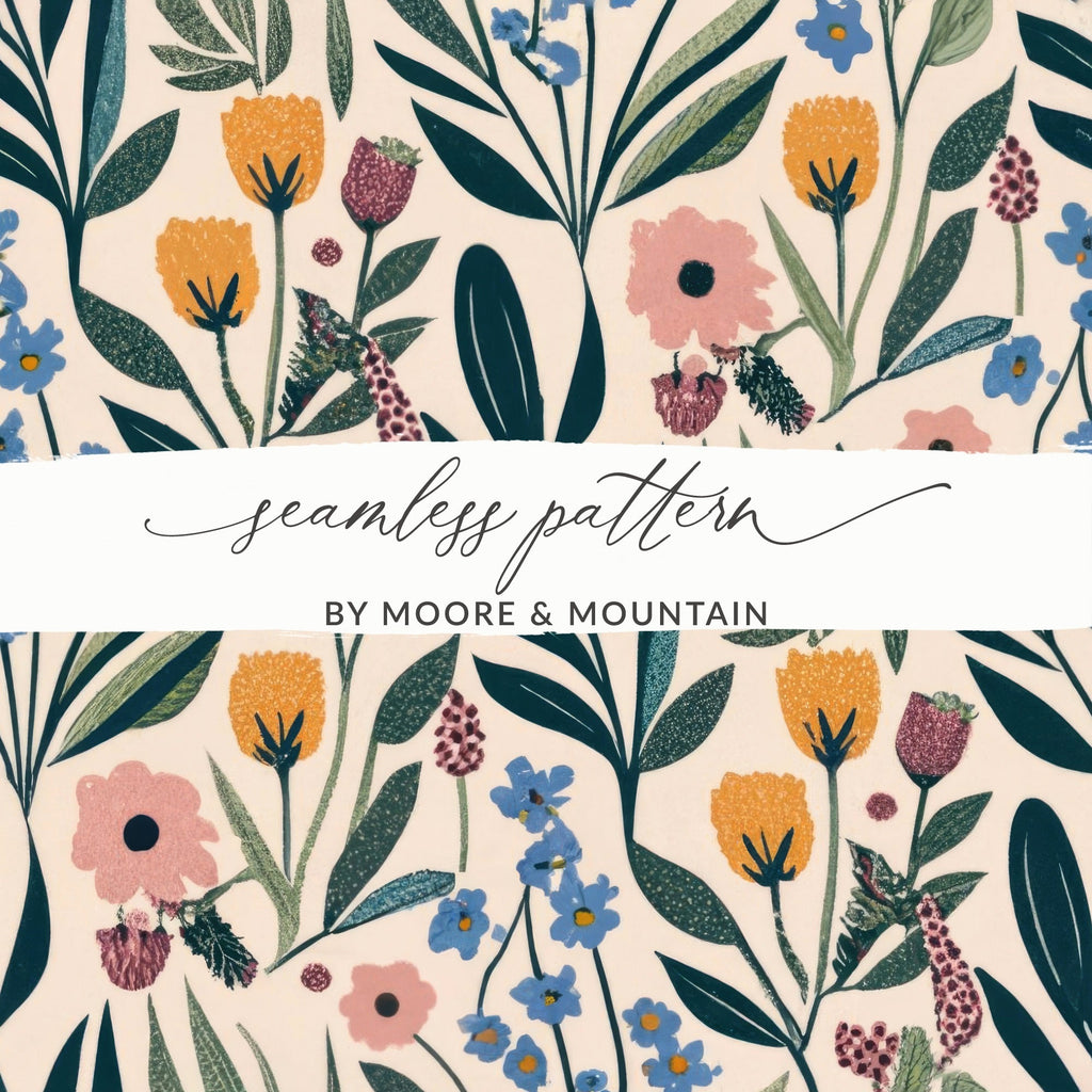 Floral Pattern, Digital Download, Flower Seamless Pattern, Botanical Design, Scrapbooking Paper, Floral Fabric Design, Repeat Pattern - Moore and Mountain