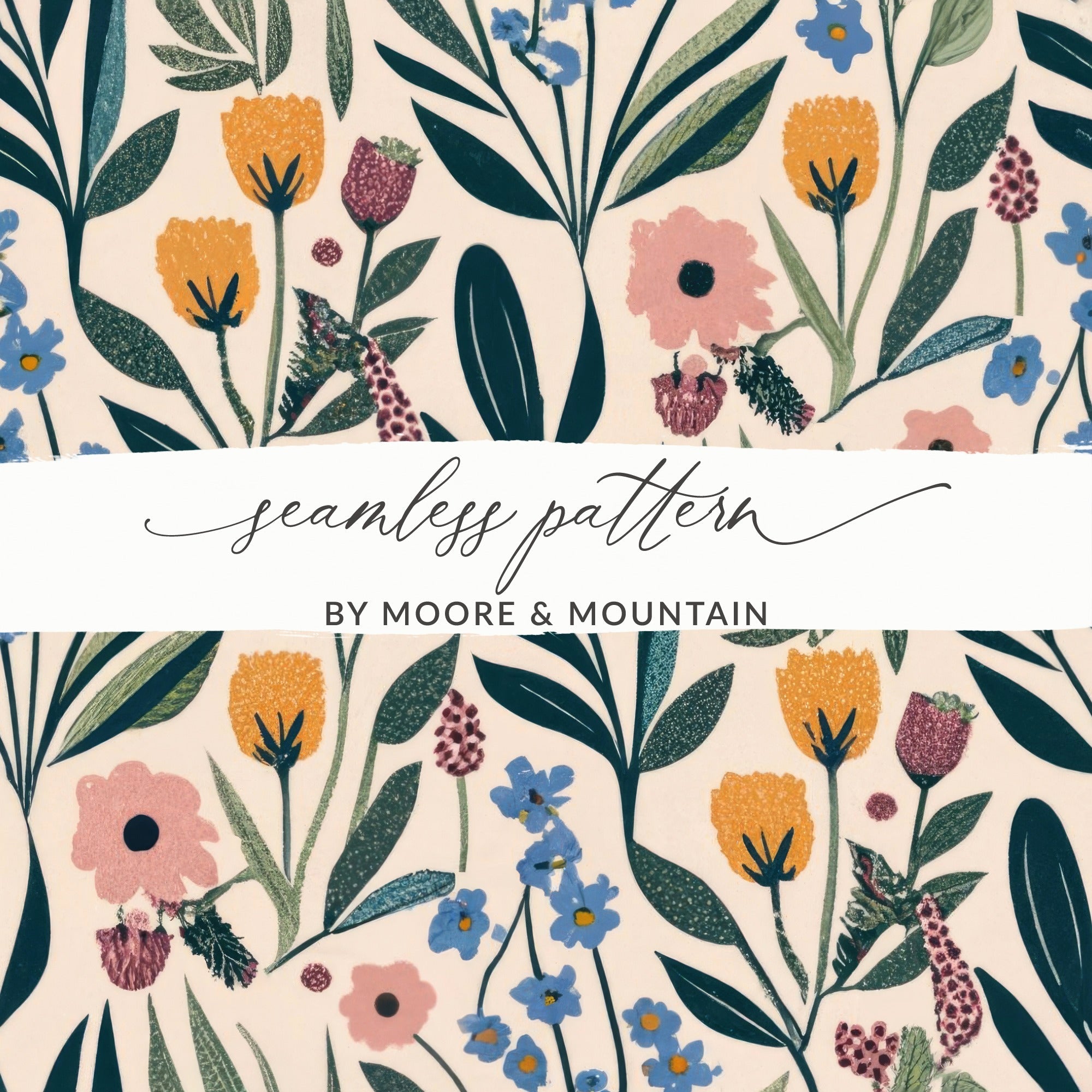 Floral Pattern, Digital Download, Flower Seamless Pattern, Botanical Design, Scrapbooking Paper, Floral Fabric Design, Repeat Pattern - Moore and Mountain