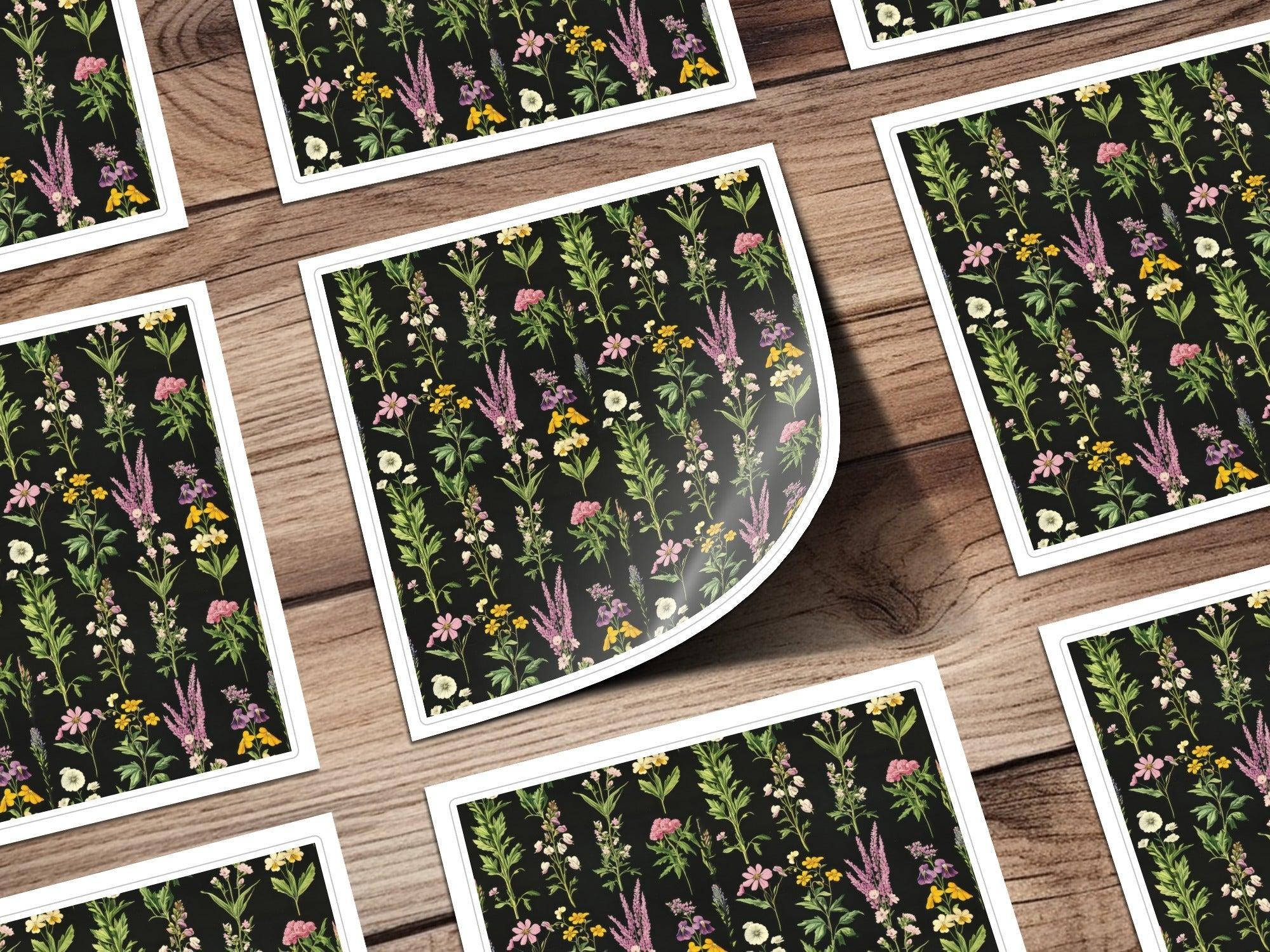 Floral Pattern Digital Download, Vintage Flower Repeat Pattern, Seamless Botanical Design, Black Background, Digital Paper, Floral JPEG - Moore and Mountain