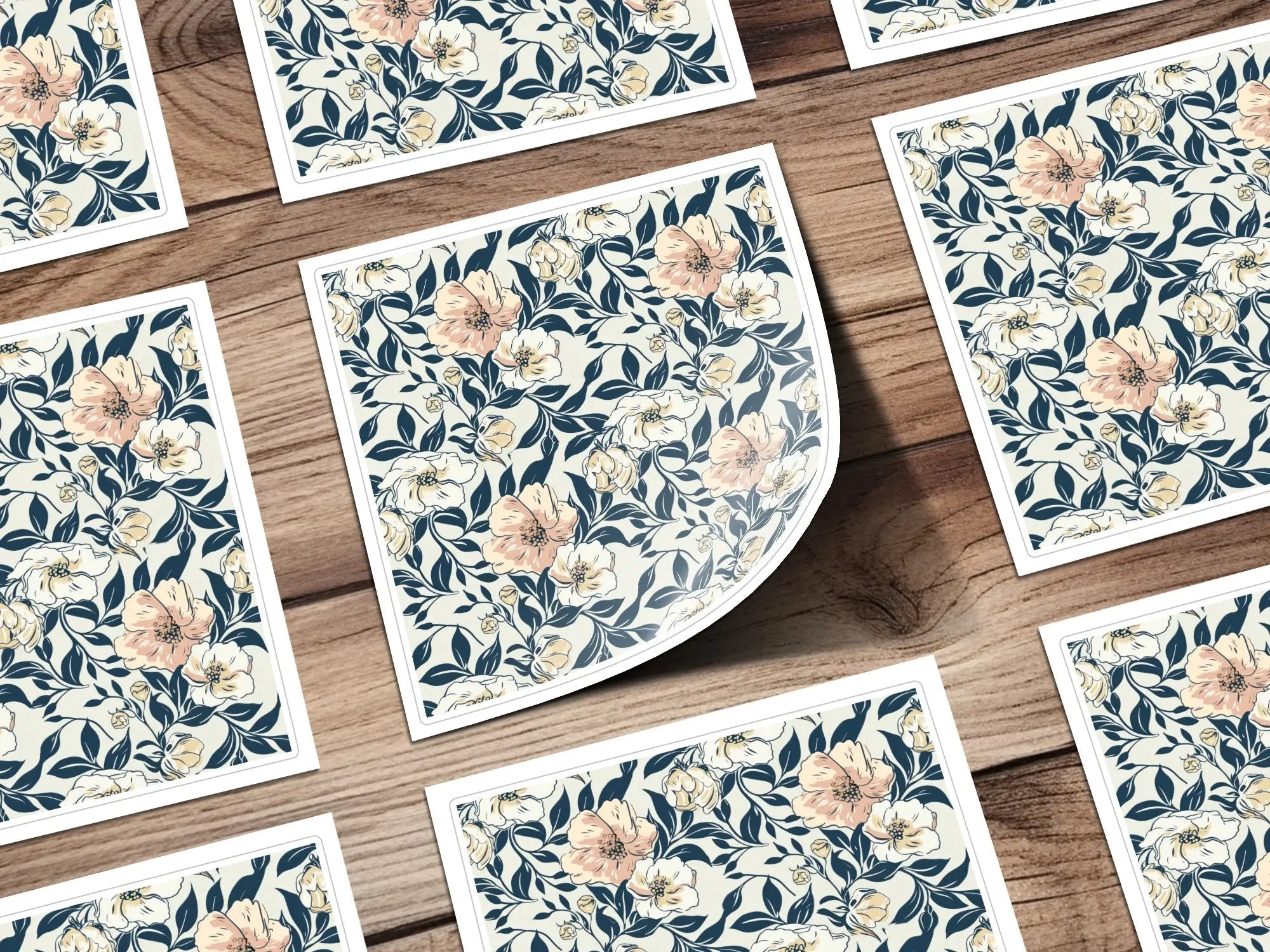 Floral Pattern Digital Paper, Beige and Navy Seamless Design, Flower Digital Background, Botanical JPEG File, Scrapbook Paper - Moore and Mountain